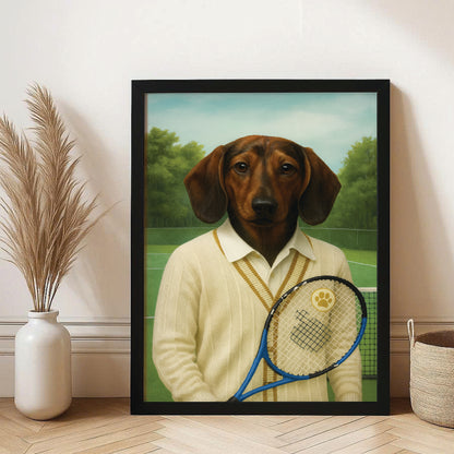 Custom Photo Tennis Player Dog Canvas Framed Wall Art