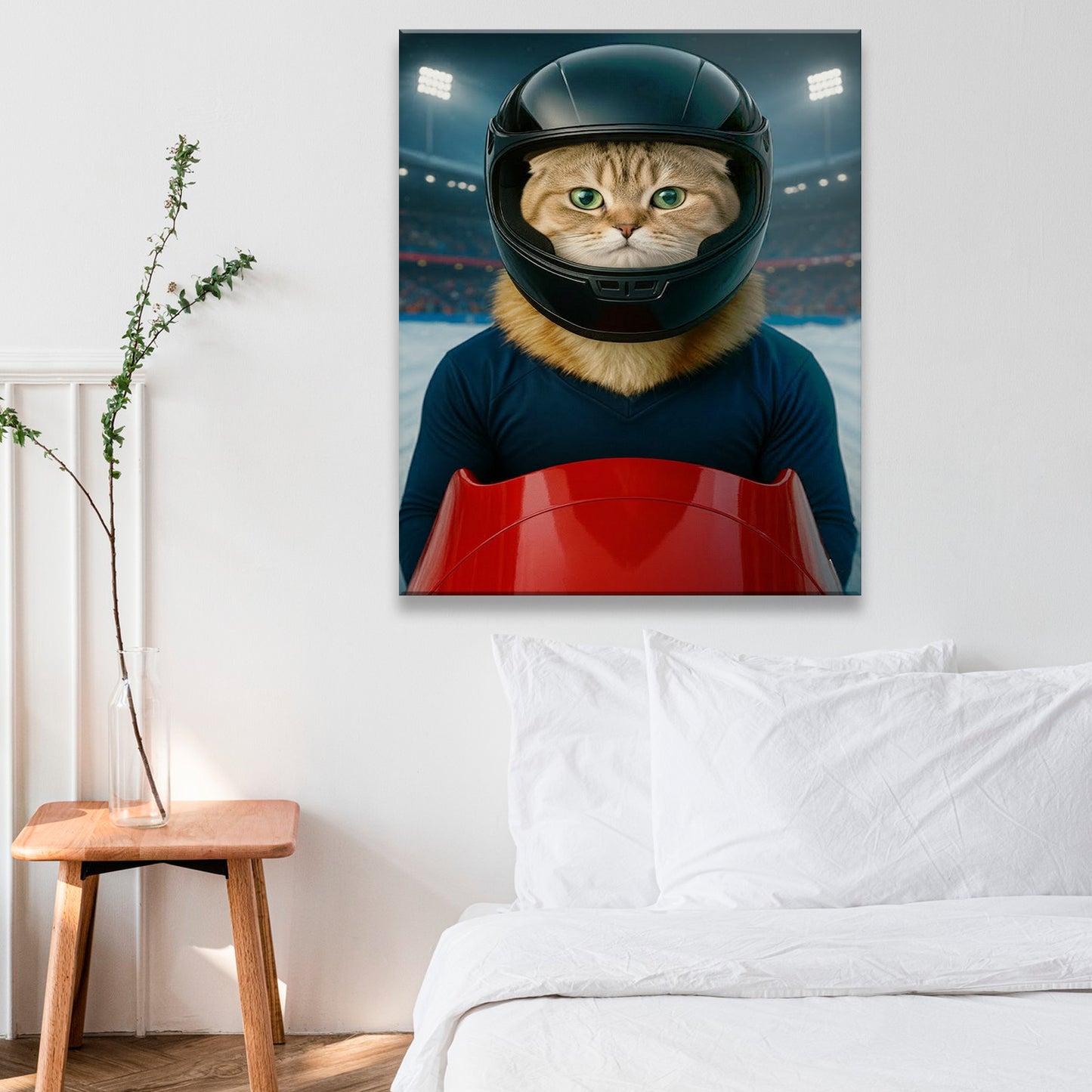 Custom Photo Bobsled Winter Race Cat Canvas Gift For Cat Lovers