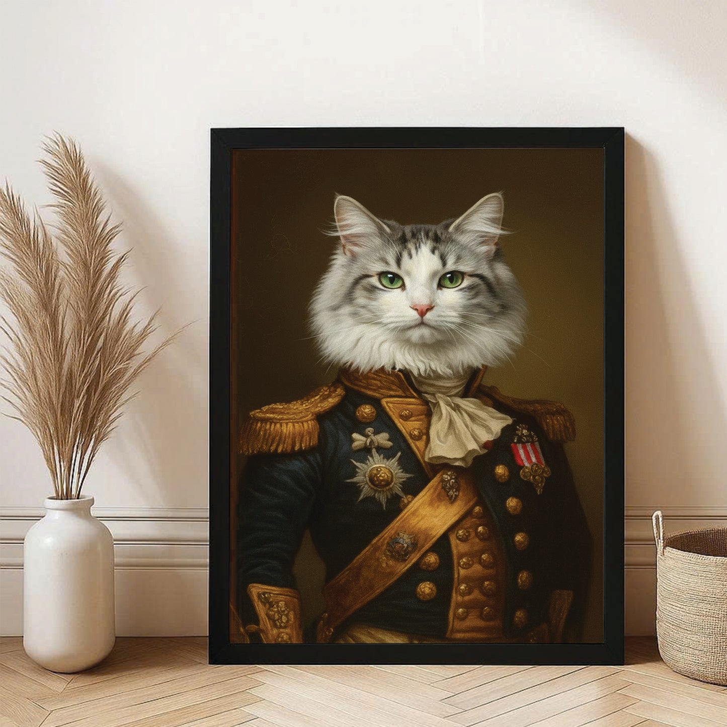Custom Photo Cat Royal Style 02 Canvas Framed Wall Art Gift For Cat Lovers