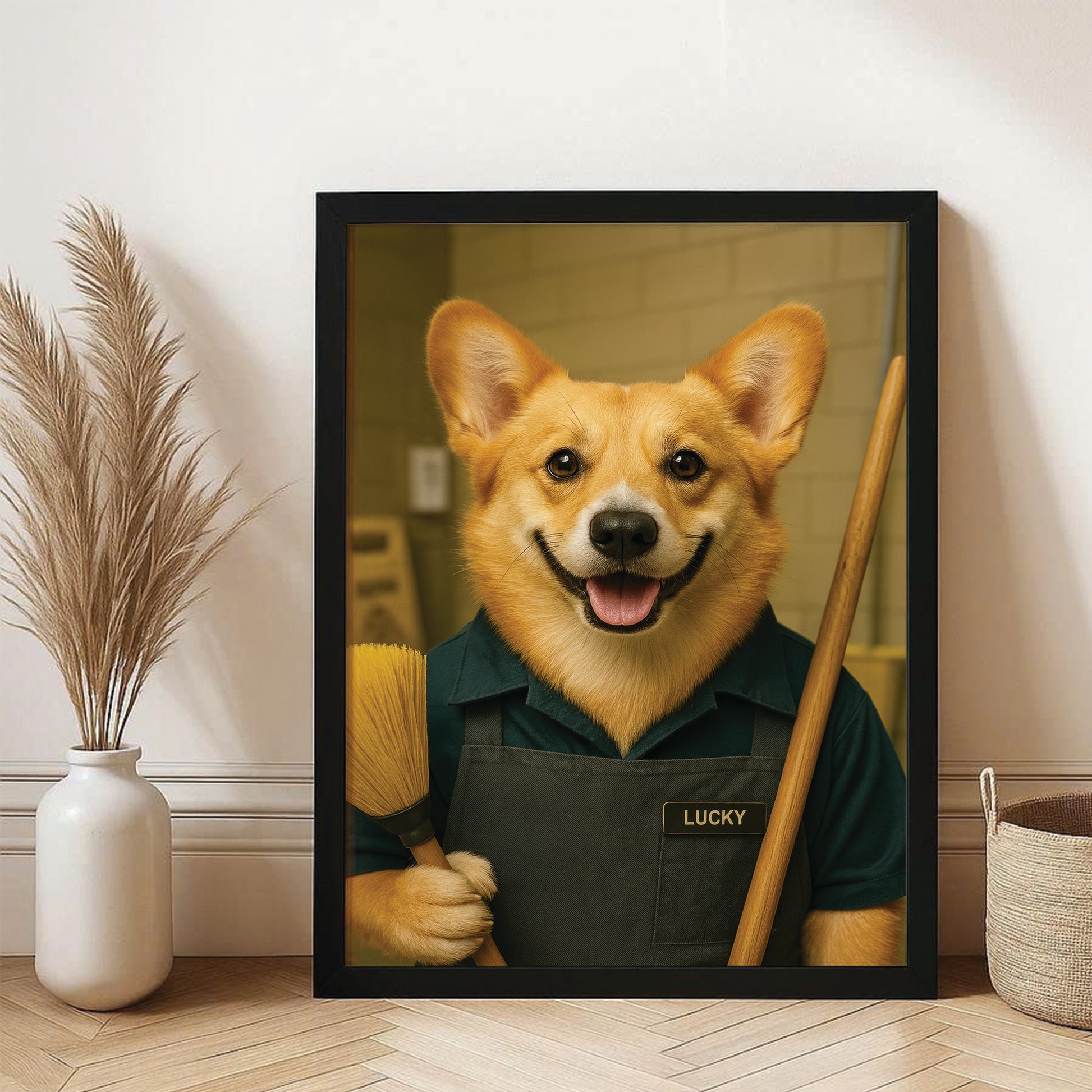Custom Photo Janitor Dog Canvas Framed Wall Art Gift For Dog Lovers