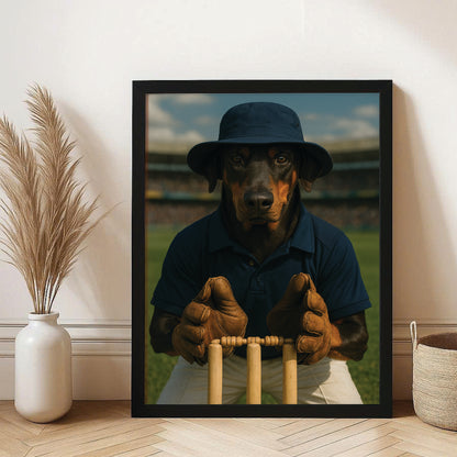 Custom Photo Cricket Player Dog Canvas Framed Wall Art Gift For Dog Lovers