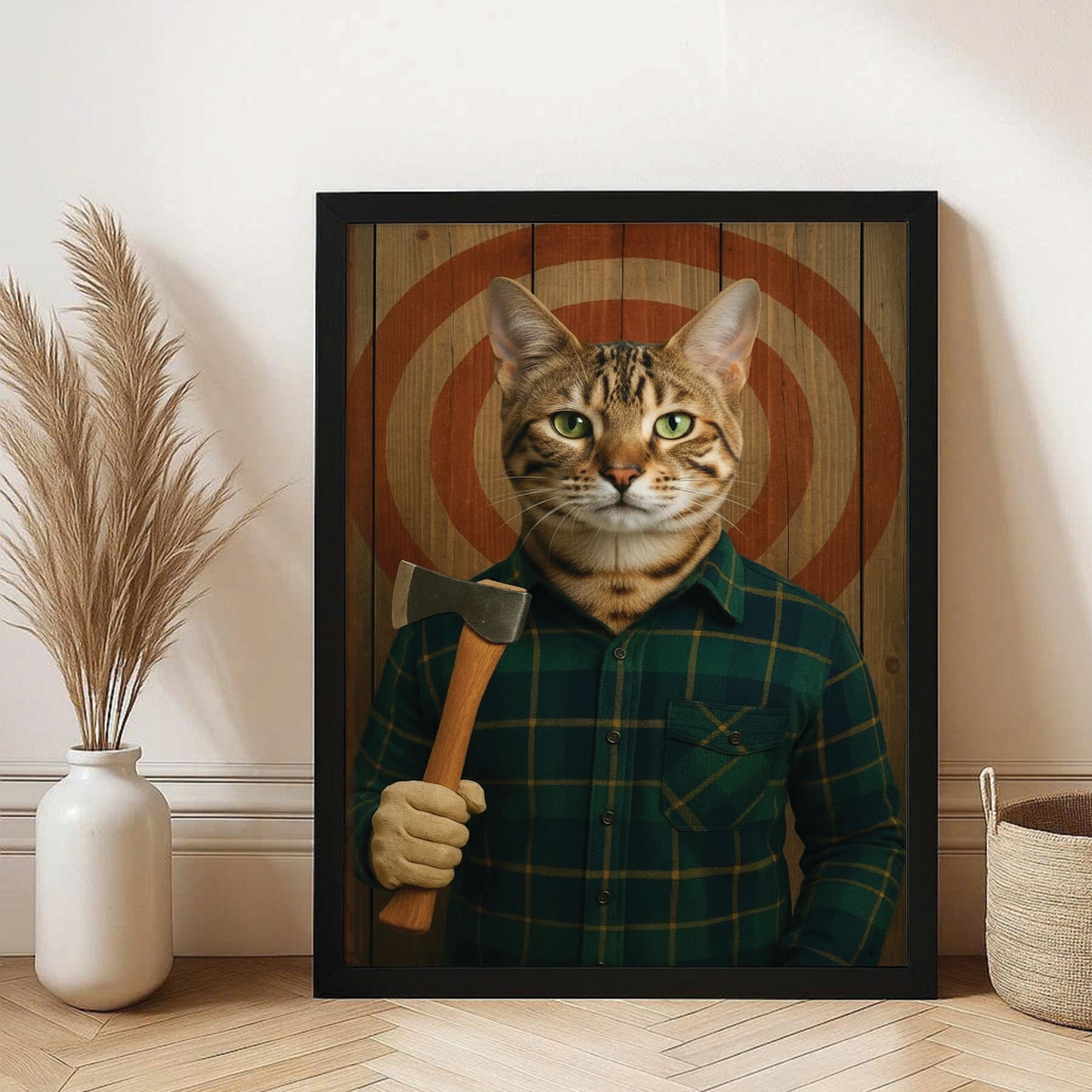 Custom Photo Axe Throw Cat Canvas Framed Wall Art Gift For Cat Lovers