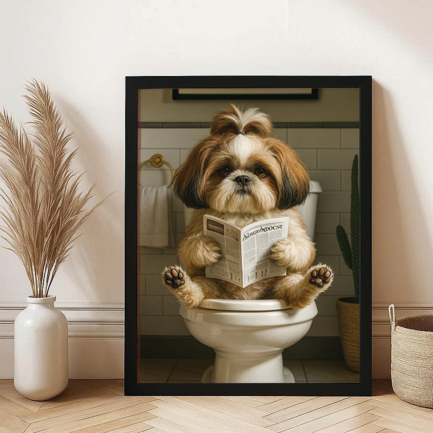 Custom Photo Dog Bathroom Style Canvas Framed Wall Art Gift For Dog Lovers