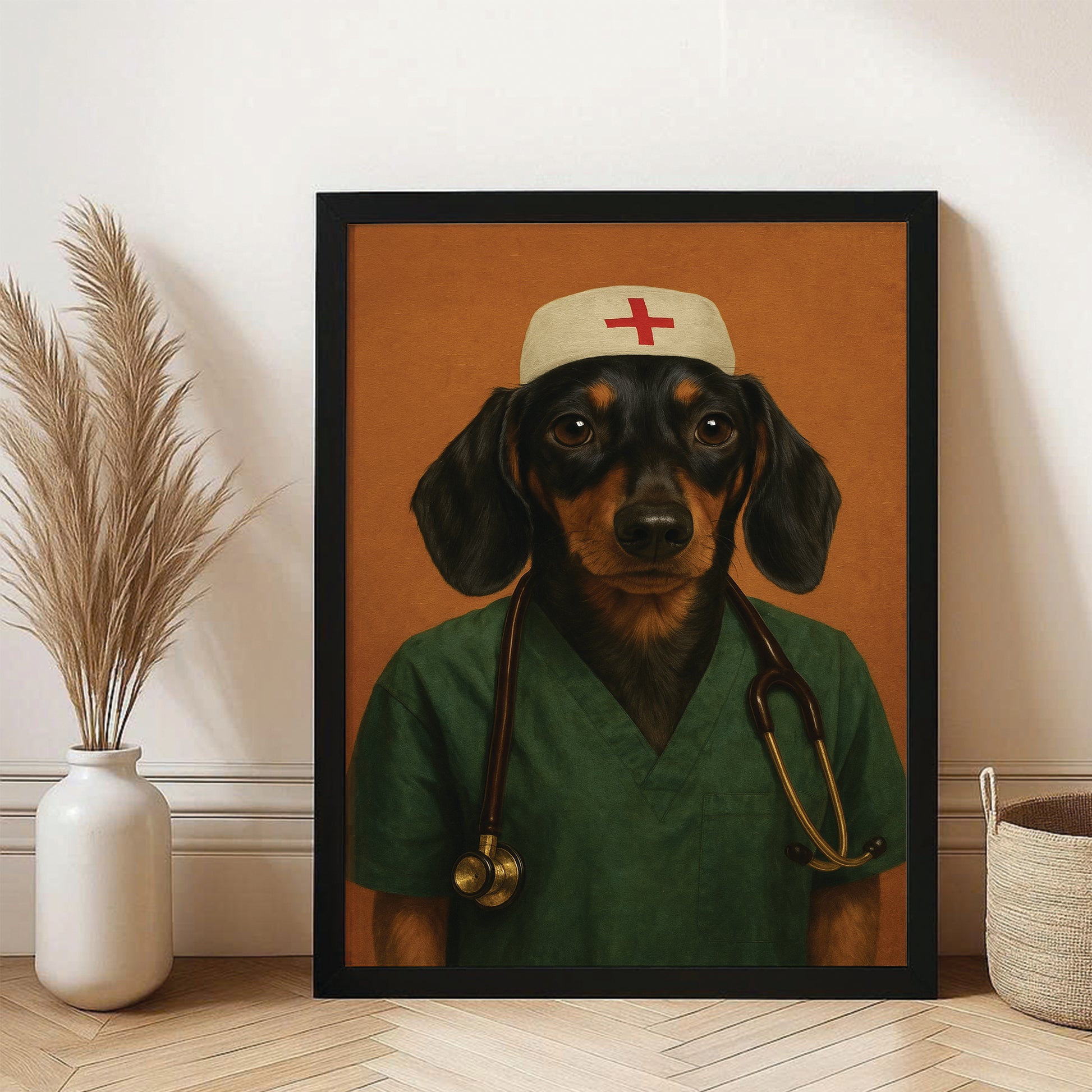 Custom Photo Nurse Dog Canvas Framed Wall Art Gift For Dog Lovers