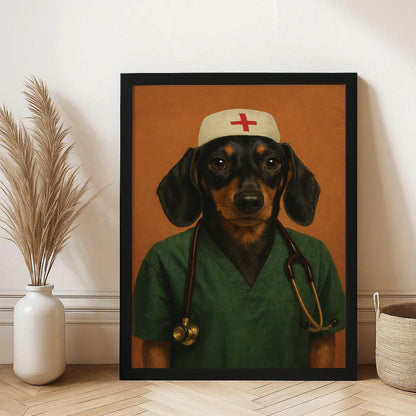 Custom Photo Nurse Dog Canvas Framed Wall Art Gift For Dog Lovers