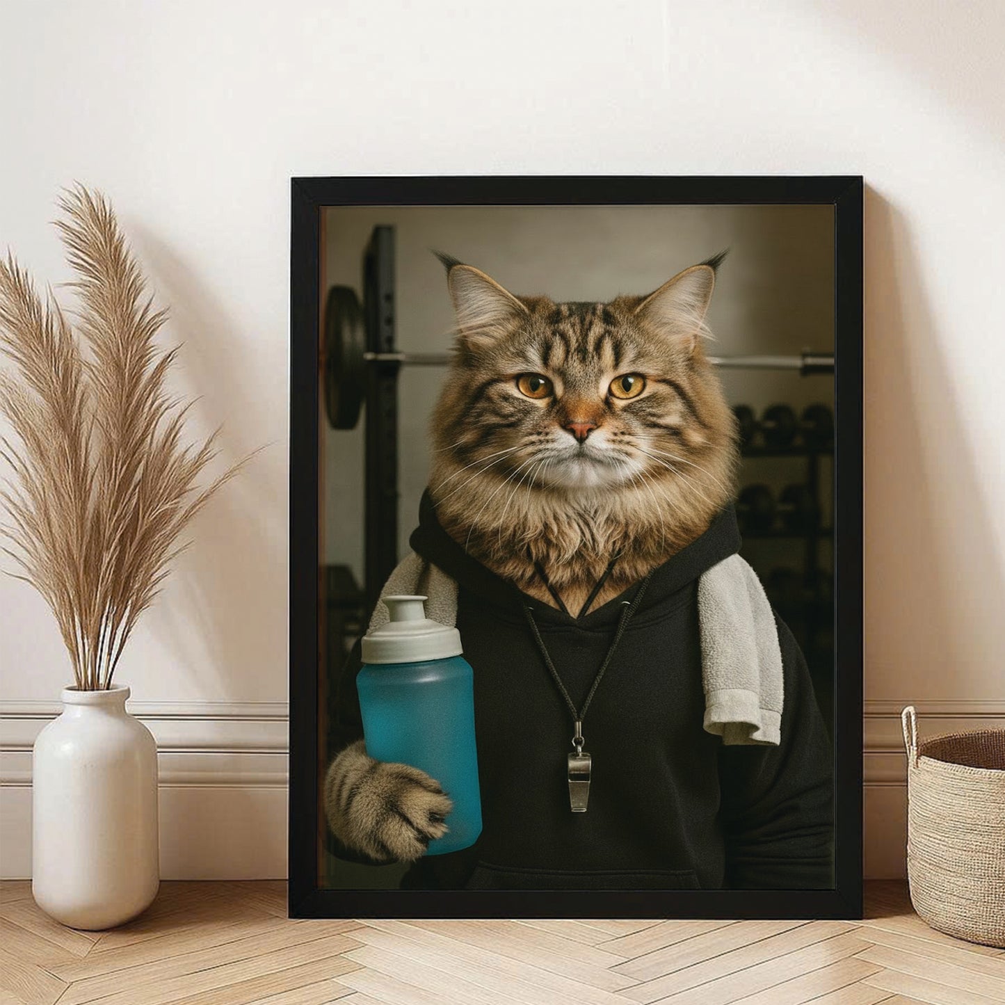 Custom Photo Personal Trainer Cat Canvas Framed Wall Art Gift For Cat Lovers