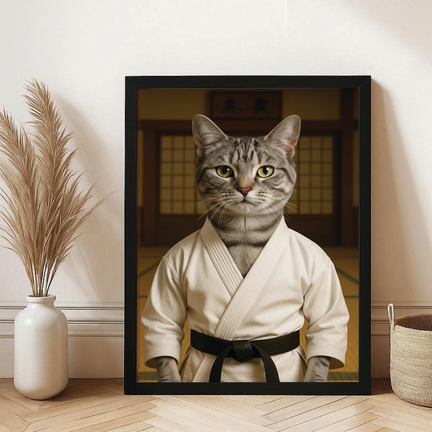 Custom Photo Karate Cat Canvas Framed Wall Art  Gift For Cat Lovers