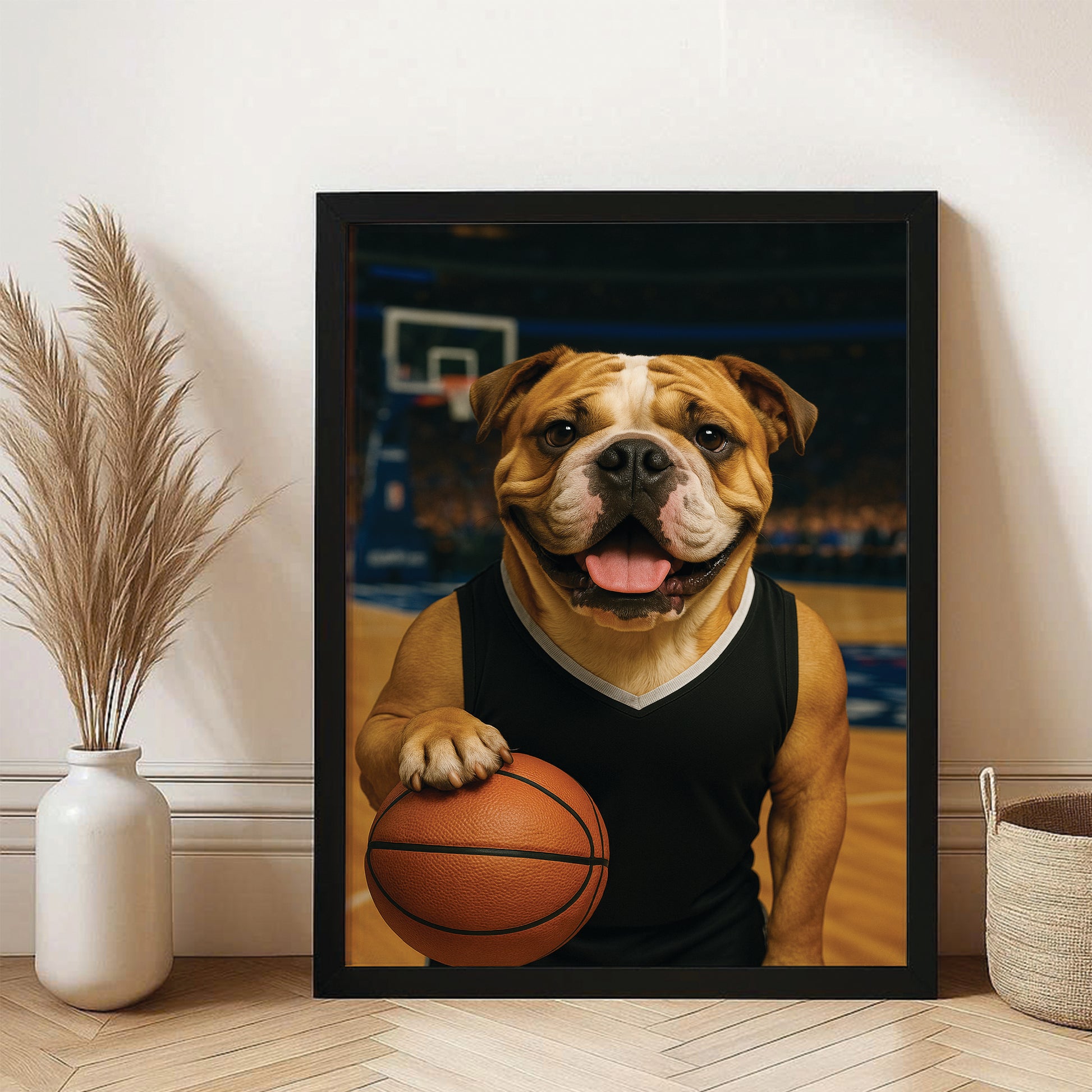 Custom Photo Basketball Player Dog Canvas Framed Wall Art Gift For Dog Lovers