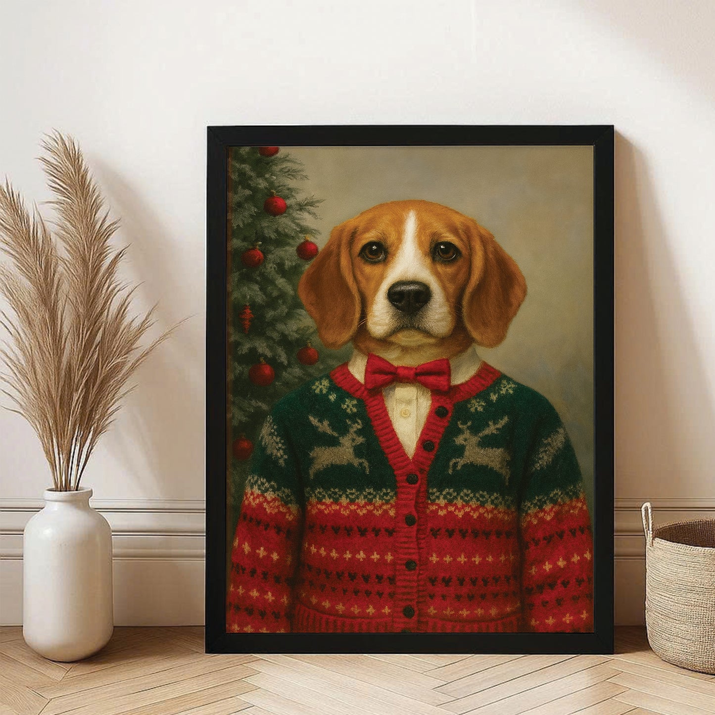 Custom Photo Christmas Dog Canvas Framed Wall Art Gift For Dog Lovers