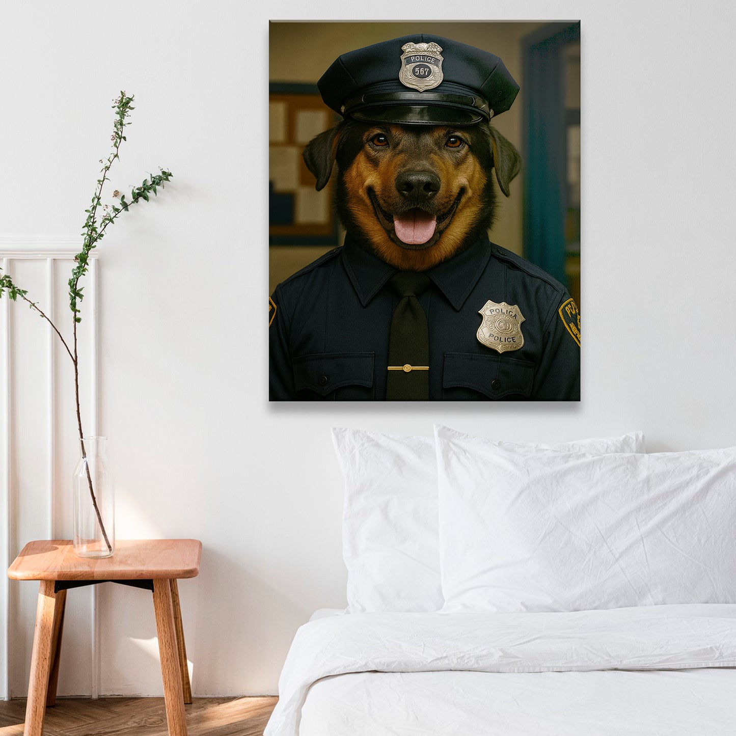 Custom Photo Police Dog Canvas Gift For Dog Lovers