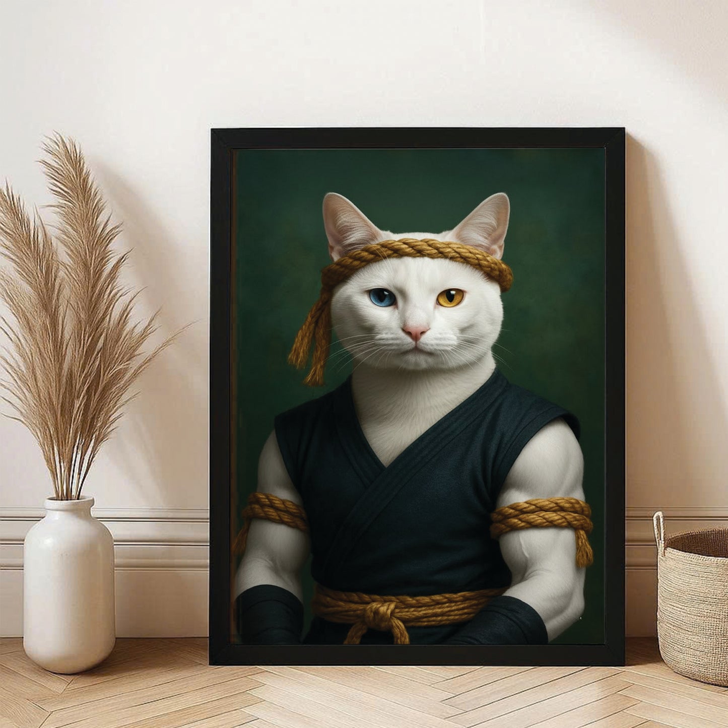 Custom Photo Fighter Warrior Art Cat Canvas Framed Wall Art  Gift For Cat Lovers