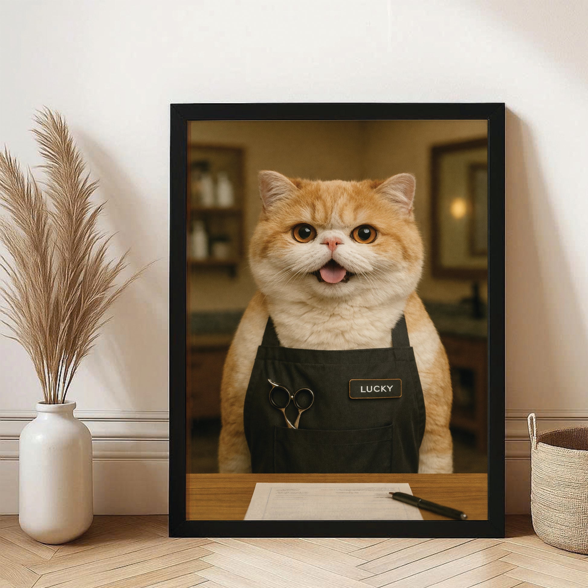 Custom Photo Groomer Cat Canvas Framed Wall Art  Gift For Cat Lovers