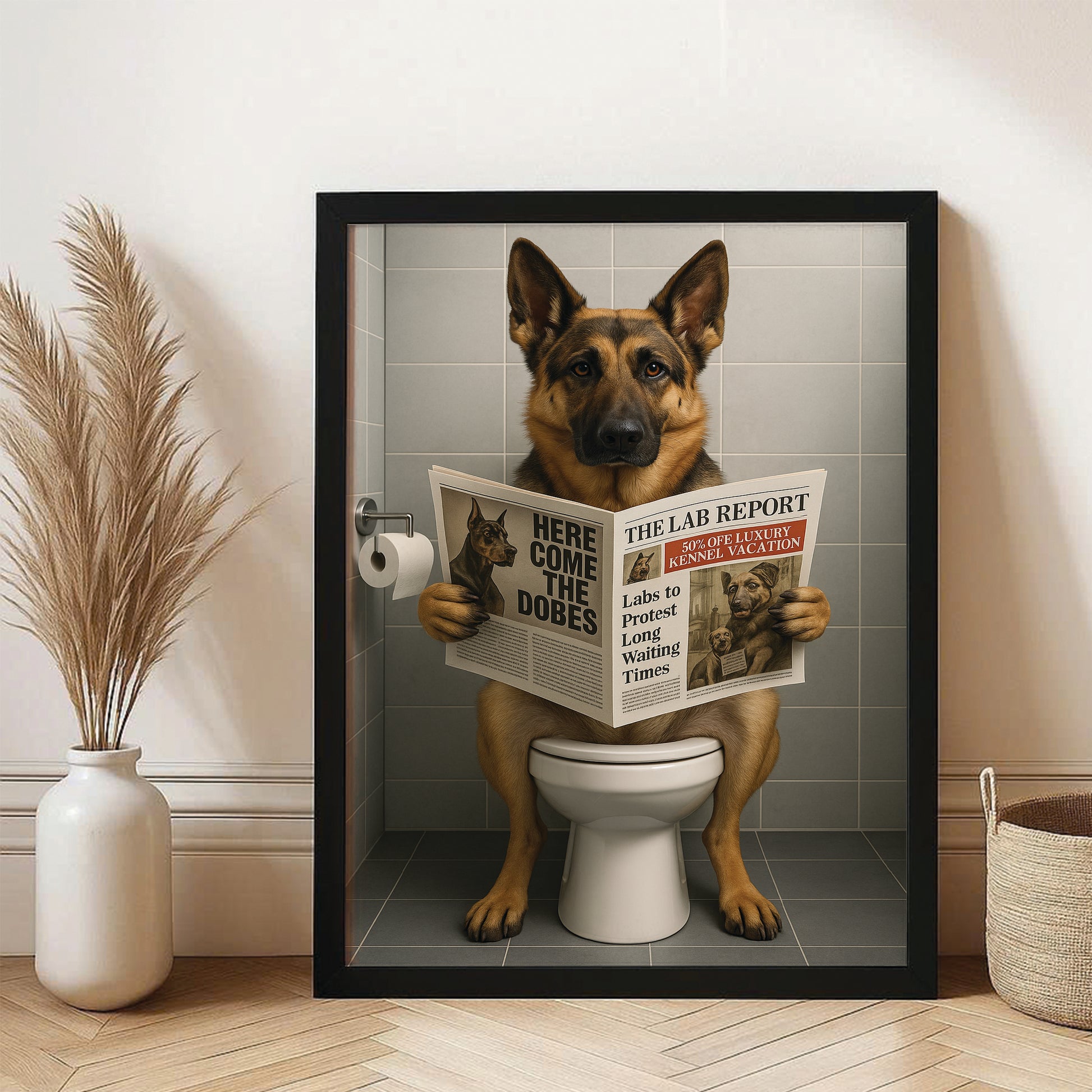Custom Photo Dog Bathroom Canvas Framed Wall Art Style 03 Gift For Dog Lovers