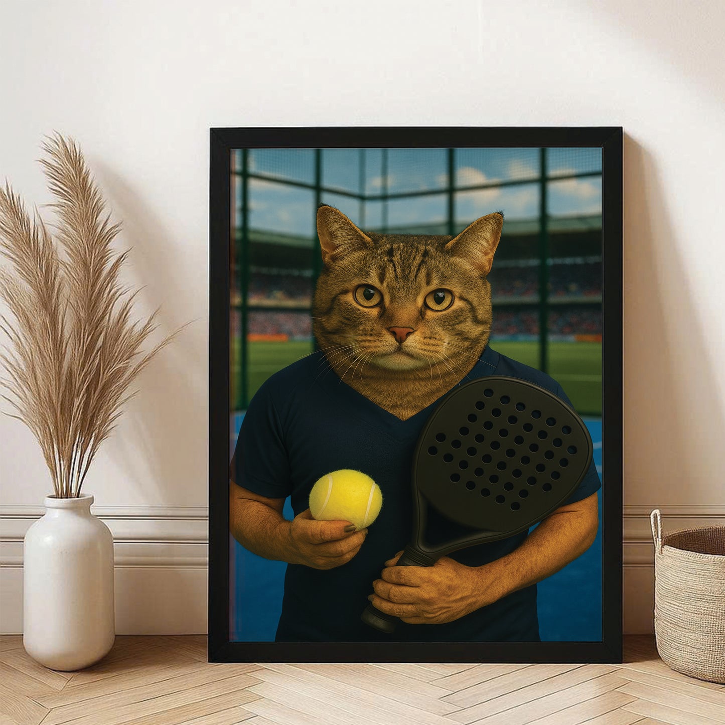 Custom Photo Paddle Player Cat Canvas Framed Wall Art Gift For Cat Lovers