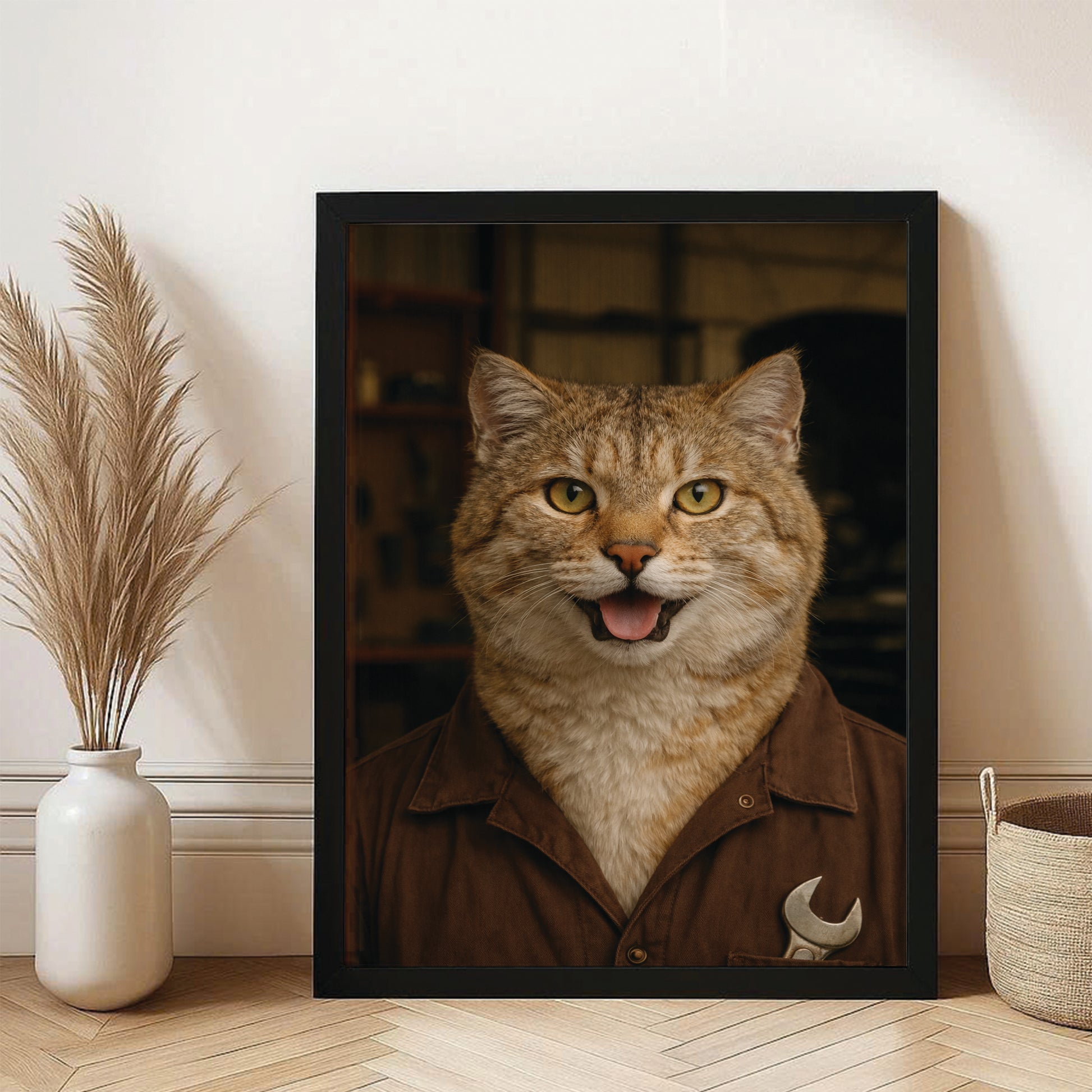 Custom Photo Mechanic Cat Canvas Framed Wall Art Gift For Cat Lovers