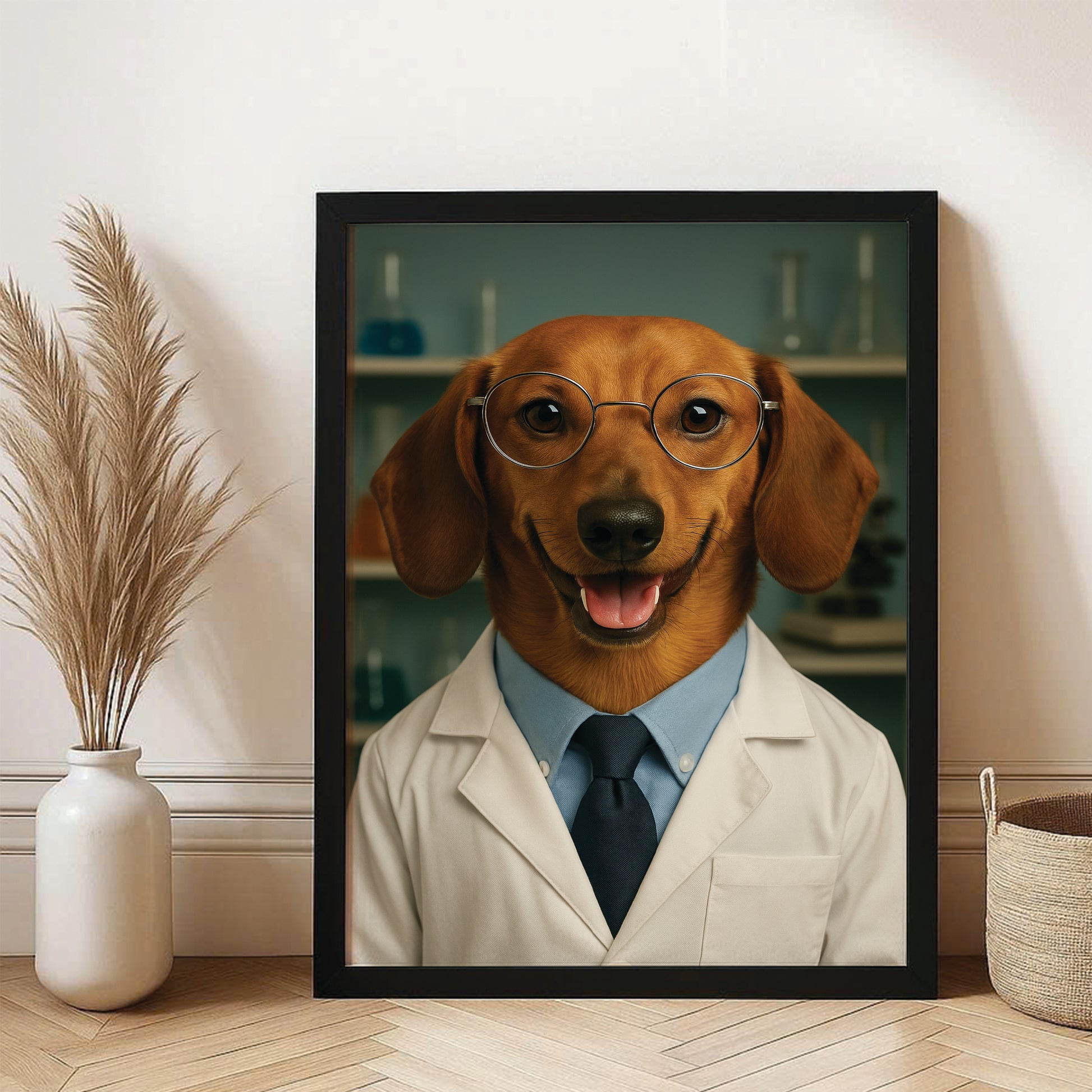Custom Photo Scientist Dog Canvas Framed Wall Art Gift For Dog Lovers