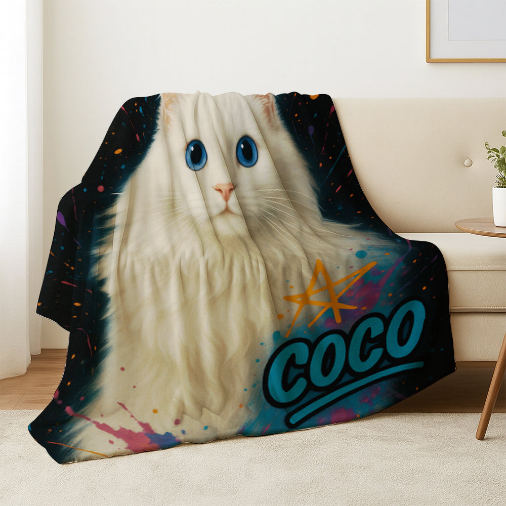Custom Cat Pet Portrait Contemporary Blanket
