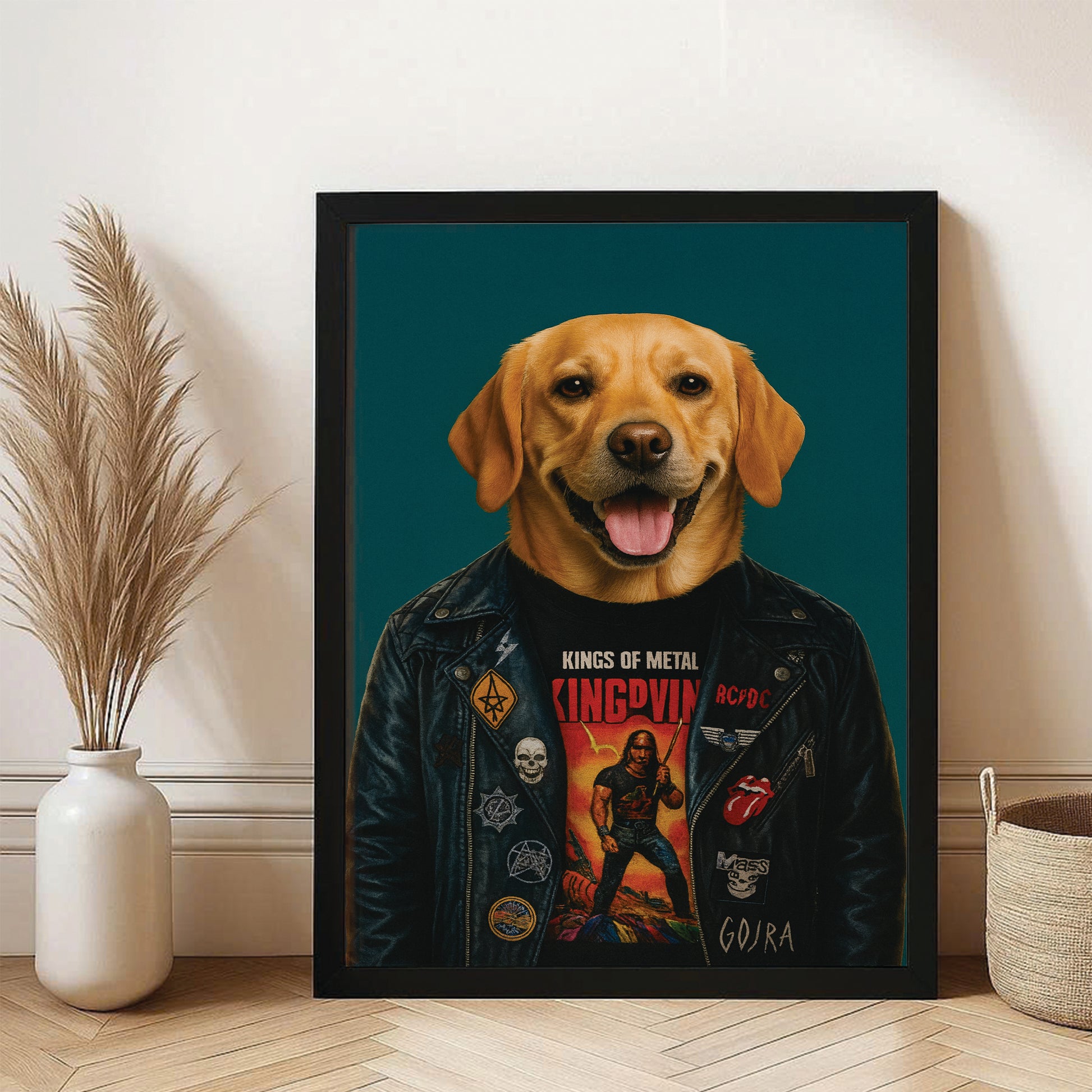 Custom Photo Dog Rock n Roll Canvas Framed Wall Art