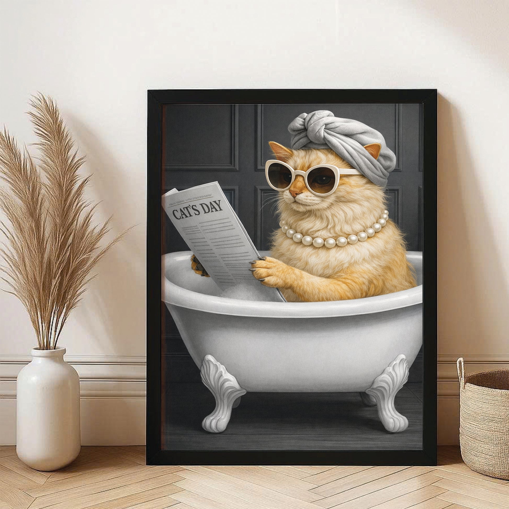 Custom Photo Cat Bathroom Style 9 Canvas Framed Wall Art Gift For Cat Lovers
