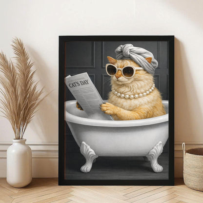 Custom Photo Cat Bathroom Style 9 Canvas Framed Wall Art Gift For Cat Lovers