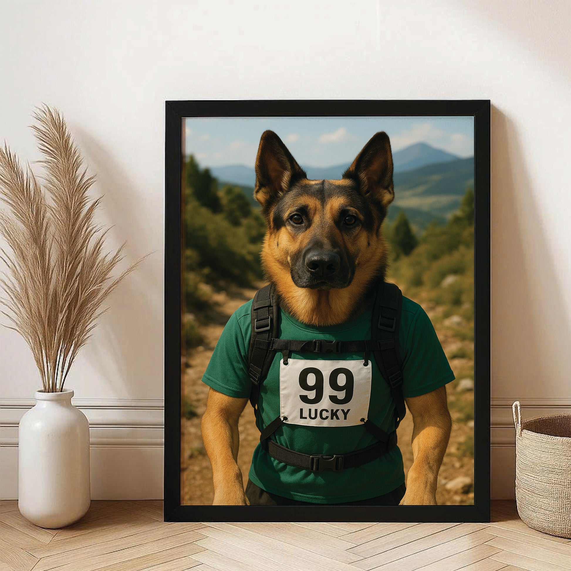 Custom Photo Trail Runner Dog Canvas Framed Wall Art Gift For Dog Lovers
