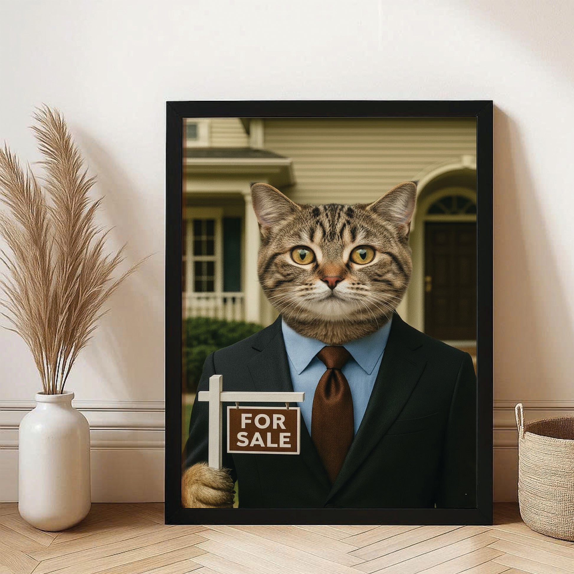 Custom Photo Realtor Cat Canvas Framed Wall Art Gift For Cat Lovers