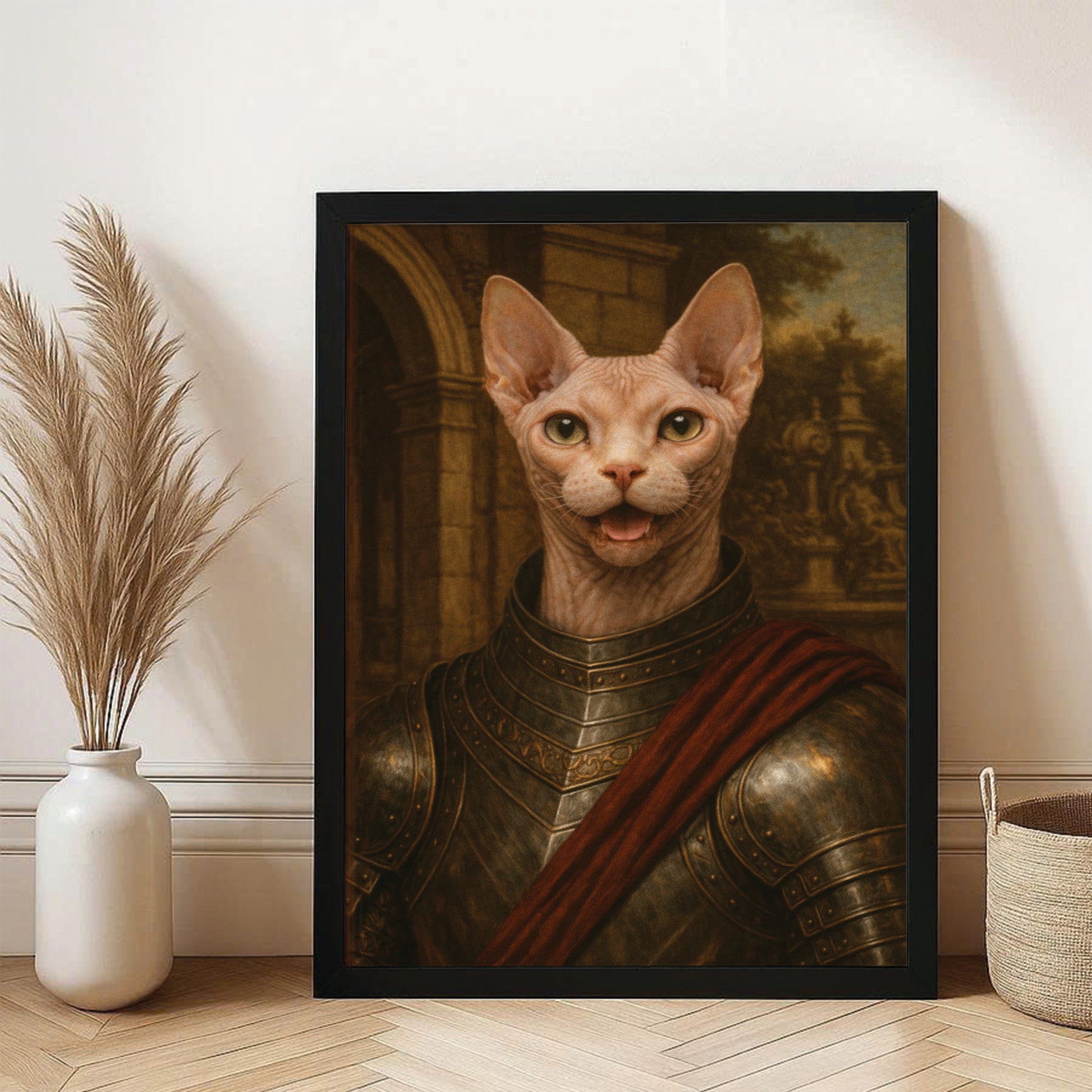 Custom Photo Cat Knight Canvas Framed Wall Art Gift For Cat Lovers