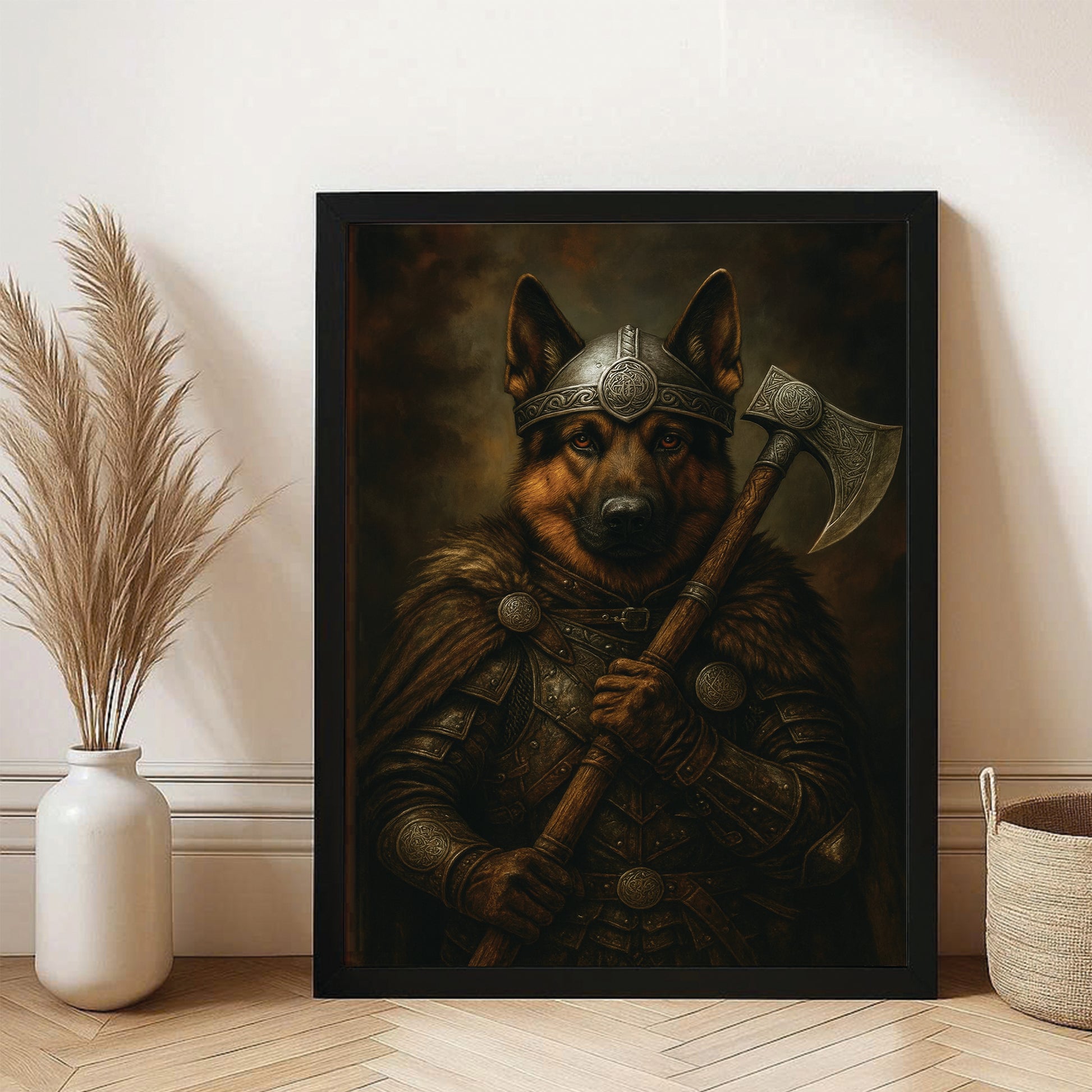 Custom Dog Photo Viking Warrior Canvas Framed Wall Art Framed Wall Art _ Gift For Dog