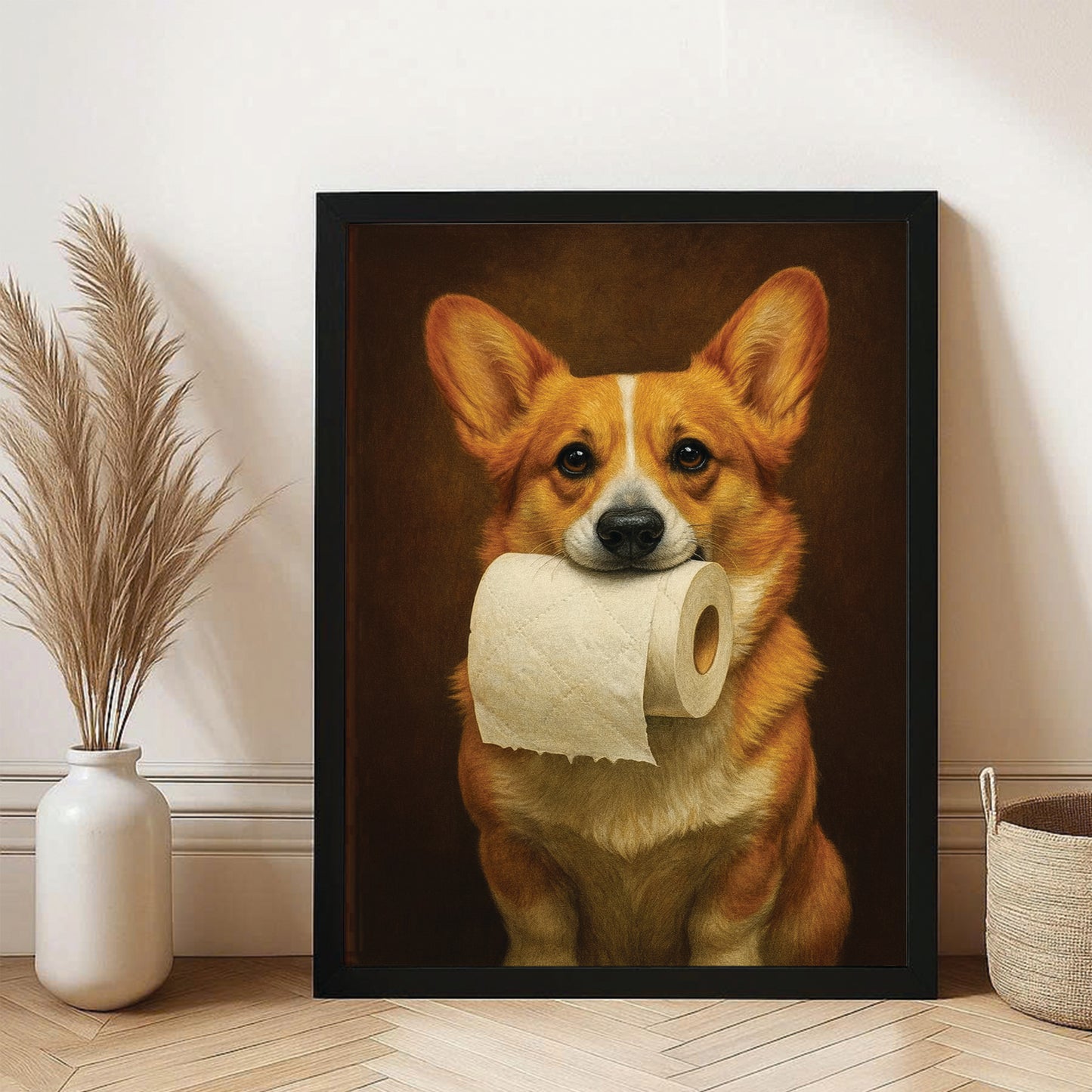 Custom Photo Dog Bathroom Style 18 Canvas Framed Wall Art Gift For Dog Lovers