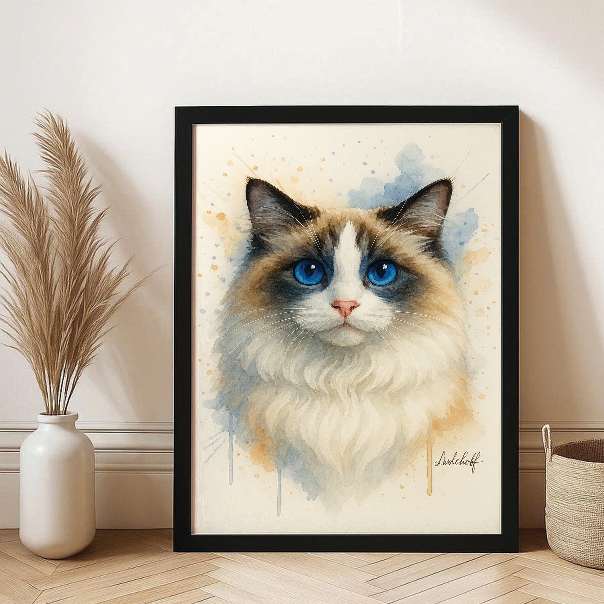 Custom Photo Cat Watercolor Artwork Canvas Framed Wall Art