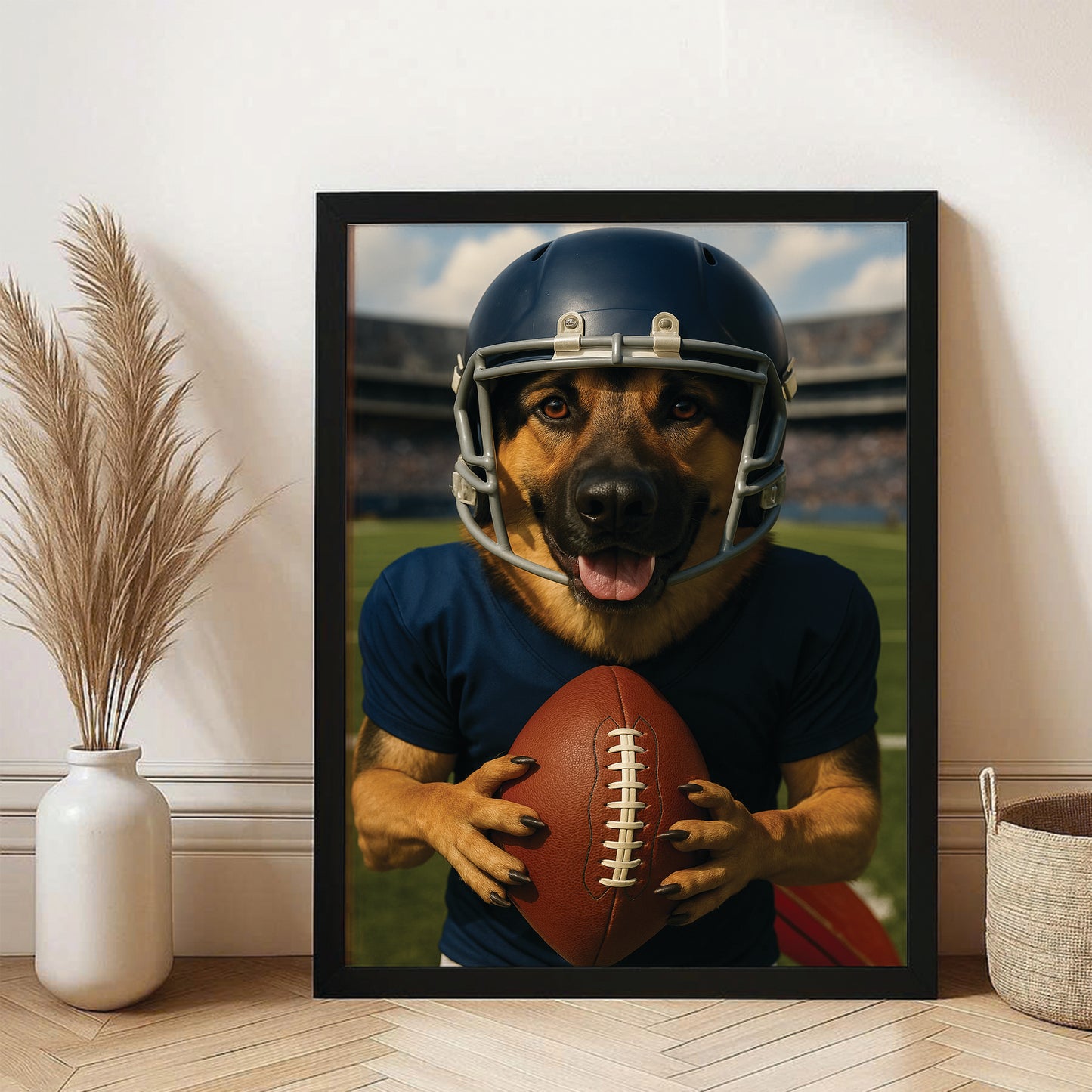 Custom Photo Footaball Dog Canvas Framed Wall Art Gift For Dog Lovers