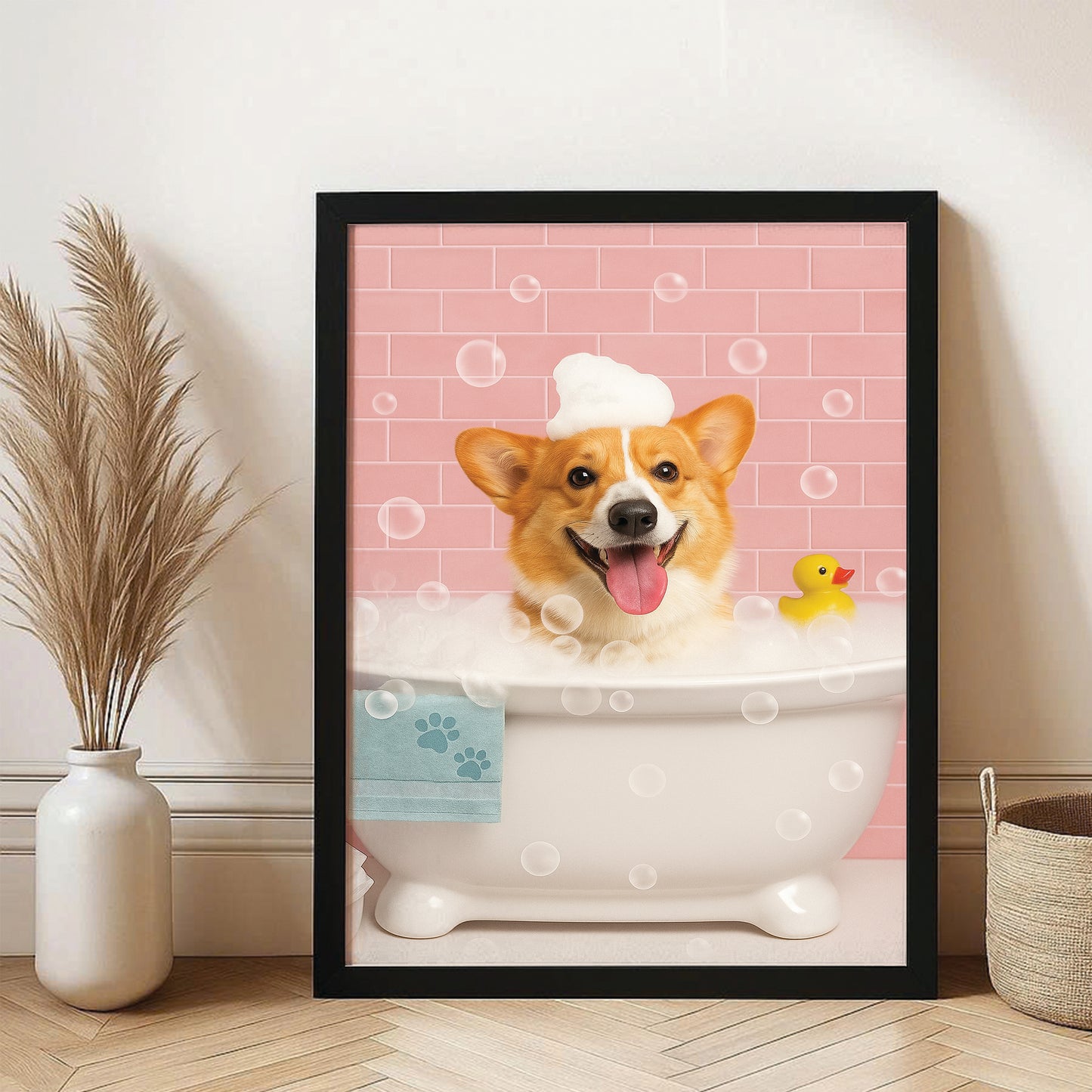 Custom Photo Dog In Bath Canvas Framed Wall Art Gift For Dog Lovers