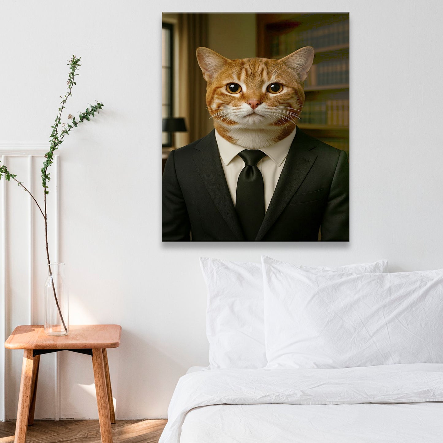 Custom Photo Business man Ceo Cat Canvas Gift For Cat Lovers
