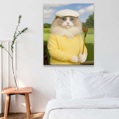 Custom Photo Golfer Cat Canvas Gift For Cat Lovers