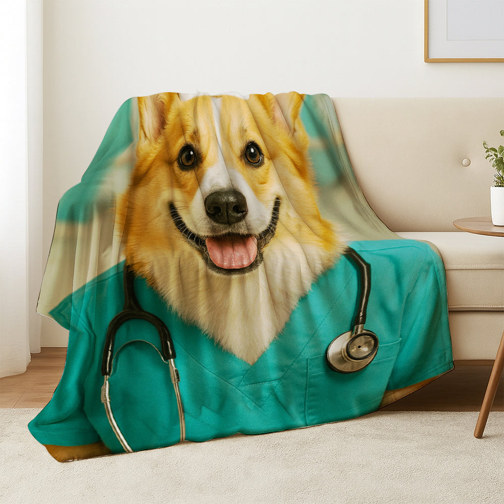 Custom Photo Nurse Dog BlanketGift For Dog Lovers