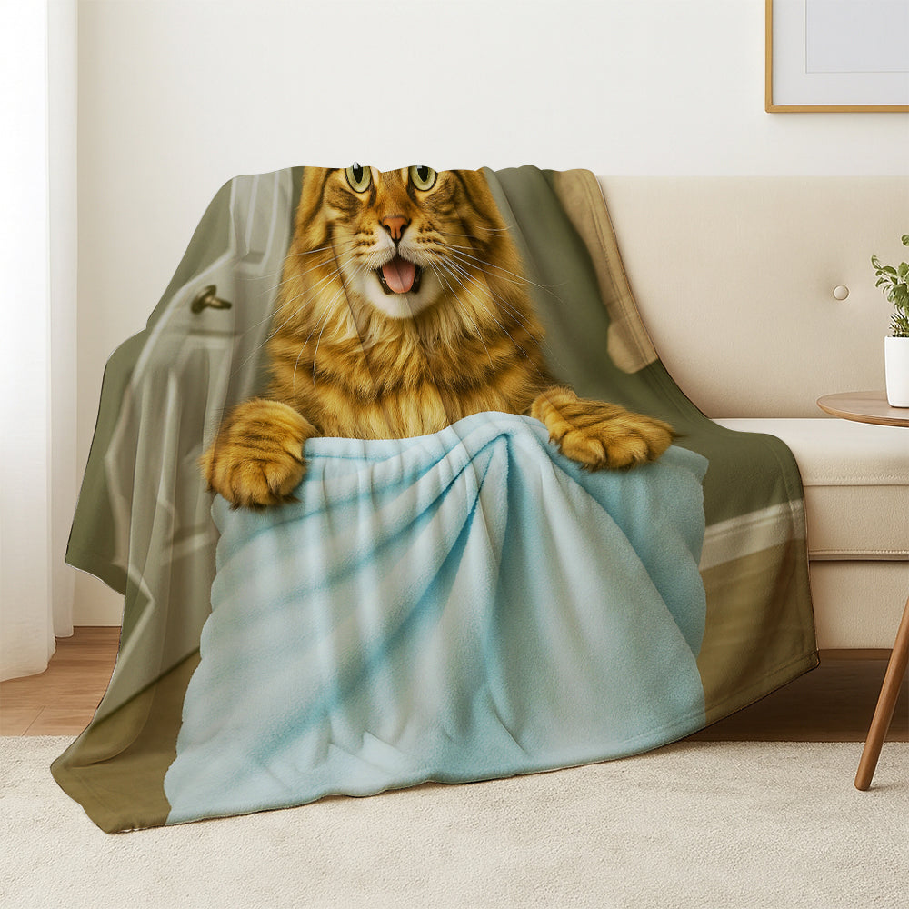 Custom Cat Photo In Bathroom Blanket Cat Lover Gifts