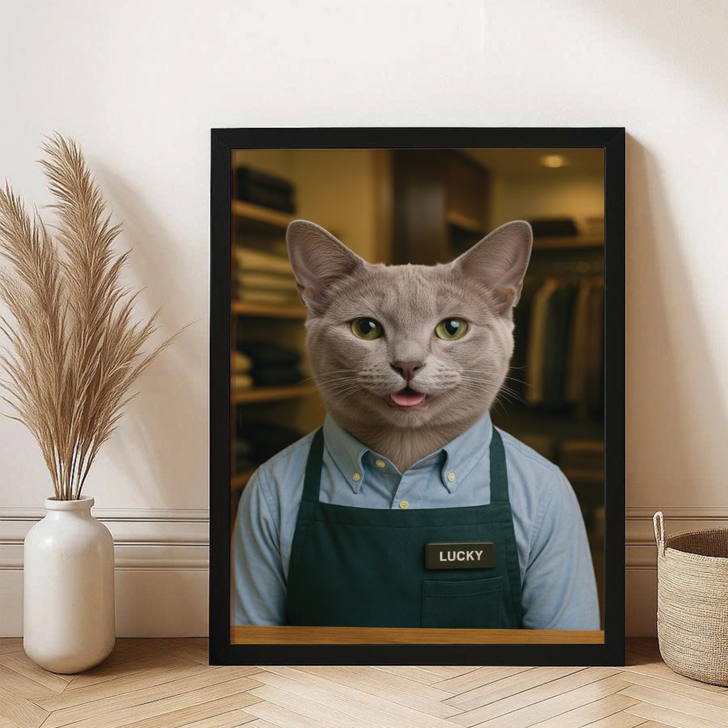 Custom Photo Clothing Store Cat Canvas Framed Wall Art Gift For Cat Lovers