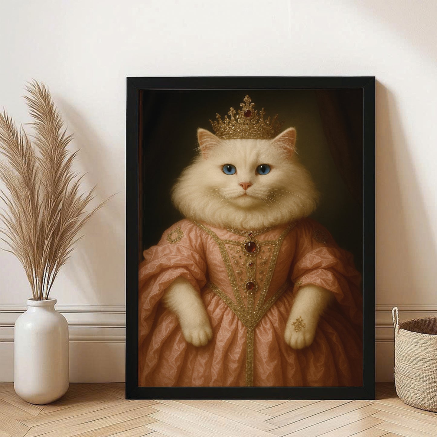 Custom Cat Queen Royal Canvas Framed Wall Art