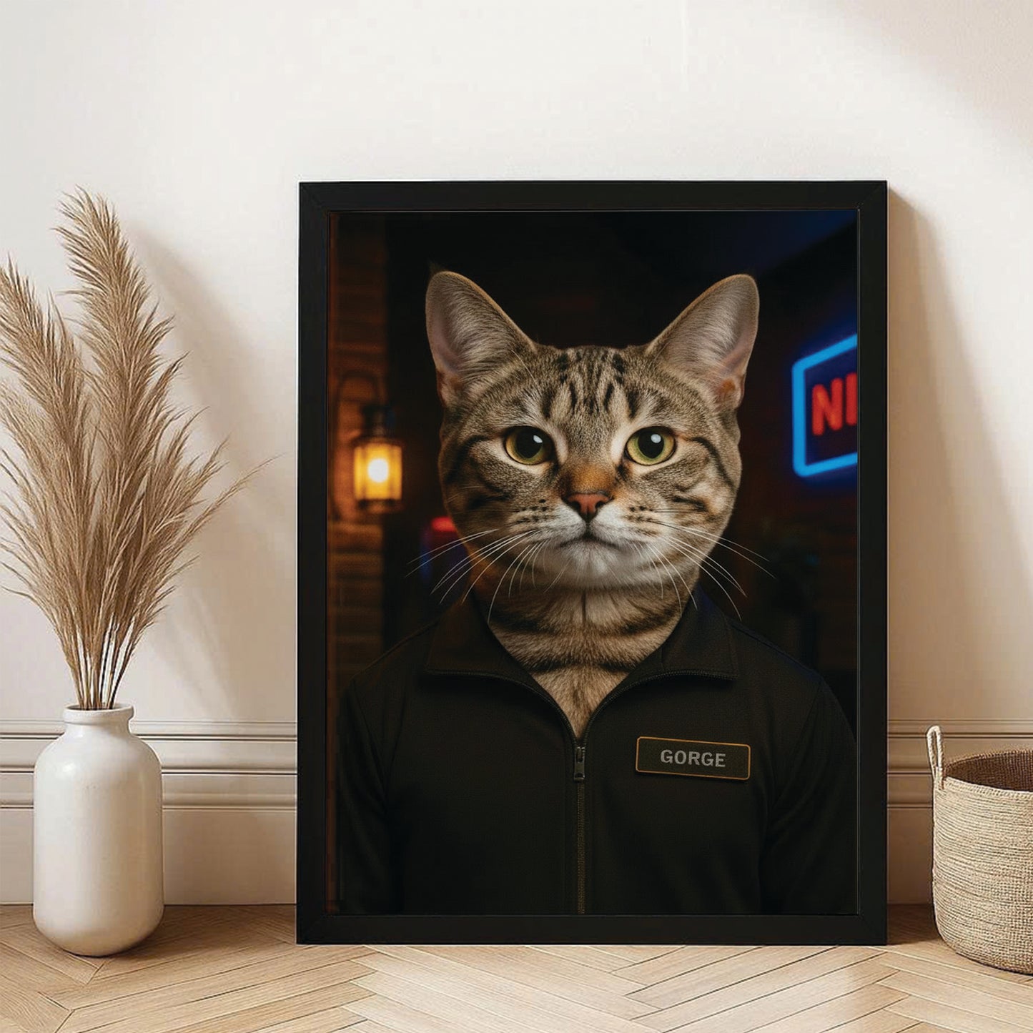 Custom Photo Bouncer Night Club Security Cat Canvas Framed Wall Art Gift For Cat Lovers