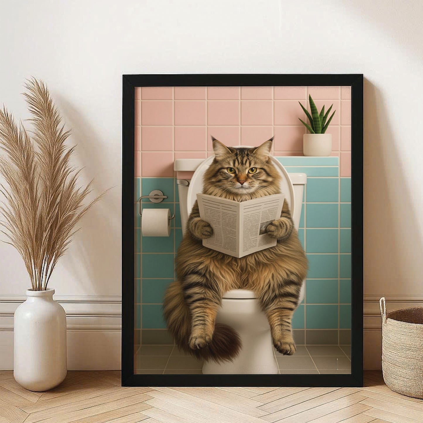 Custom Photo Cat Bathroom Style 8 Canvas Framed Wall Art Gift For Cat Lovers