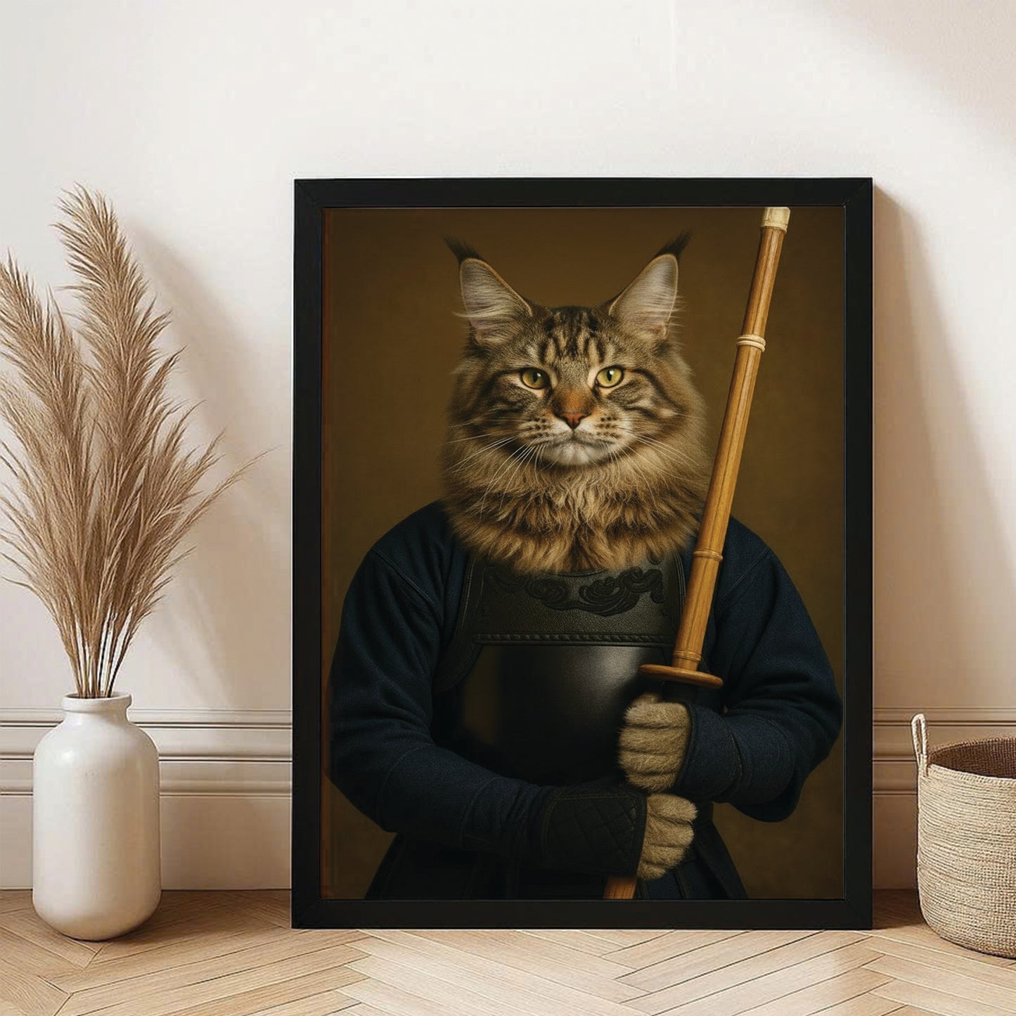 Custom Photo Kendo Cat Canvas Framed Wall Art  Gift For Cat Lovers