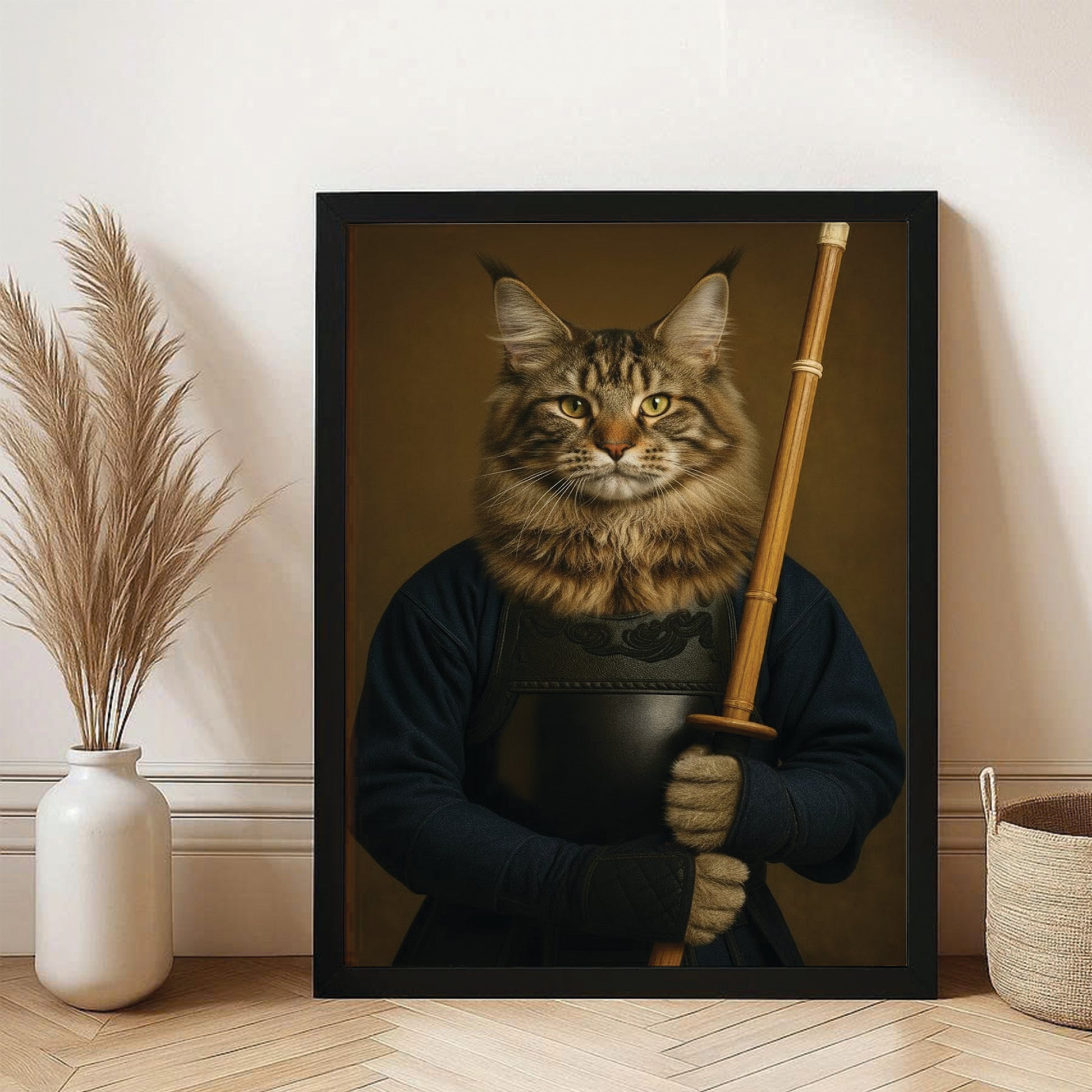 Custom Photo Kendo Cat Canvas Framed Wall Art  Gift For Cat Lovers