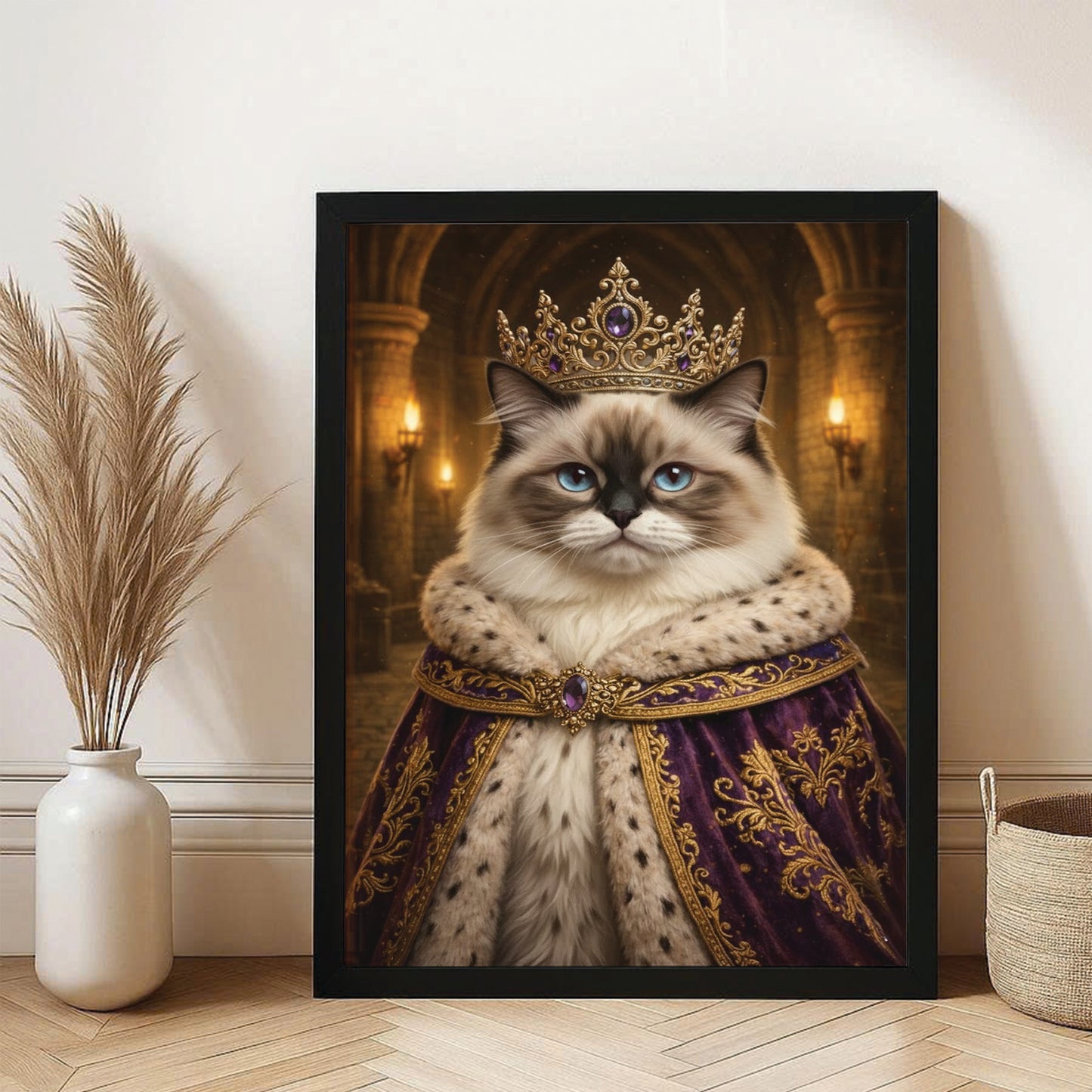Custom Photo Queen King Cat Canvas Framed Wall Art Gift For Cat Lovers
