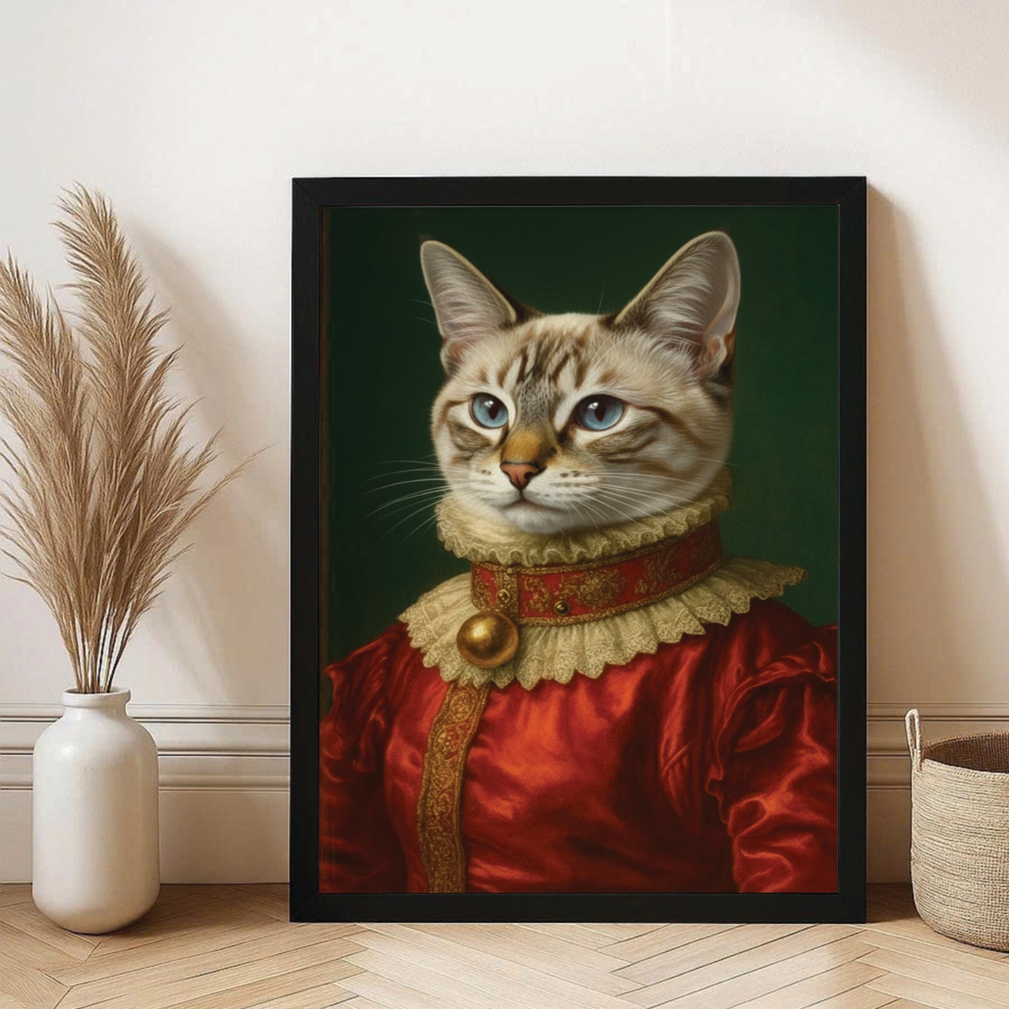Custom Photo Cat Potrait Royal Canvas Framed Wall Art Gift For Cat Lovers