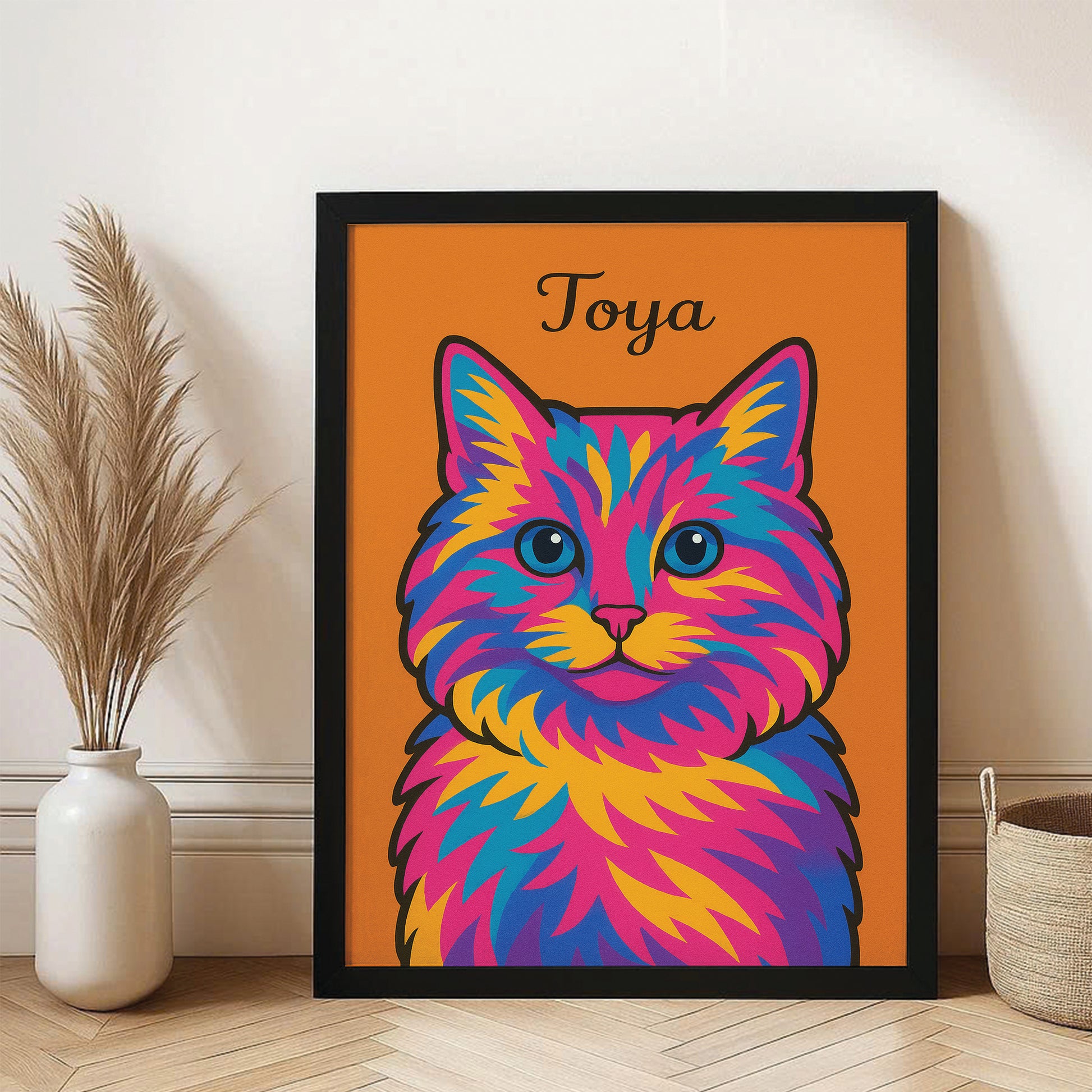 Custom Photo Minimalist Cat Canvas Framed Wall Art Gift For Cat Lovers