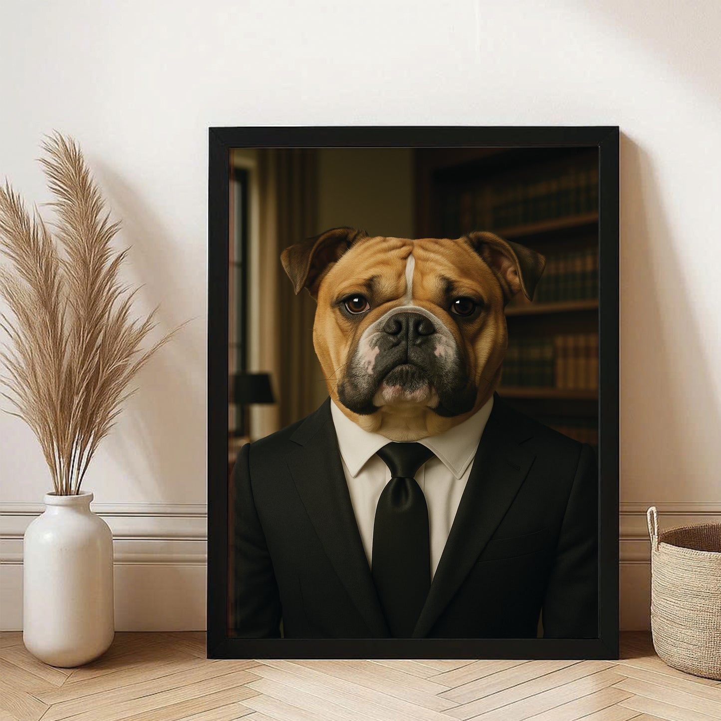 Custom Photo Business man Ceo Dog Canvas Framed Wall Art Gift For Dog Lovers