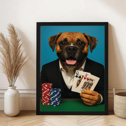 Custom Photo Poker Player Dog Canvas Framed Wall Art Gift For Dog Lovers