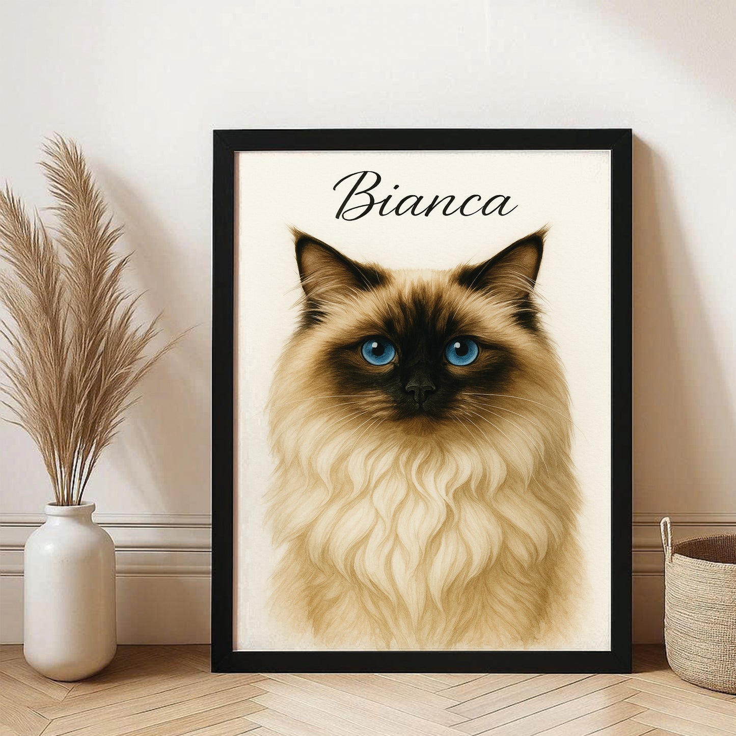 Custom Cat Portraint And With Name Canvas Framed Wall Art