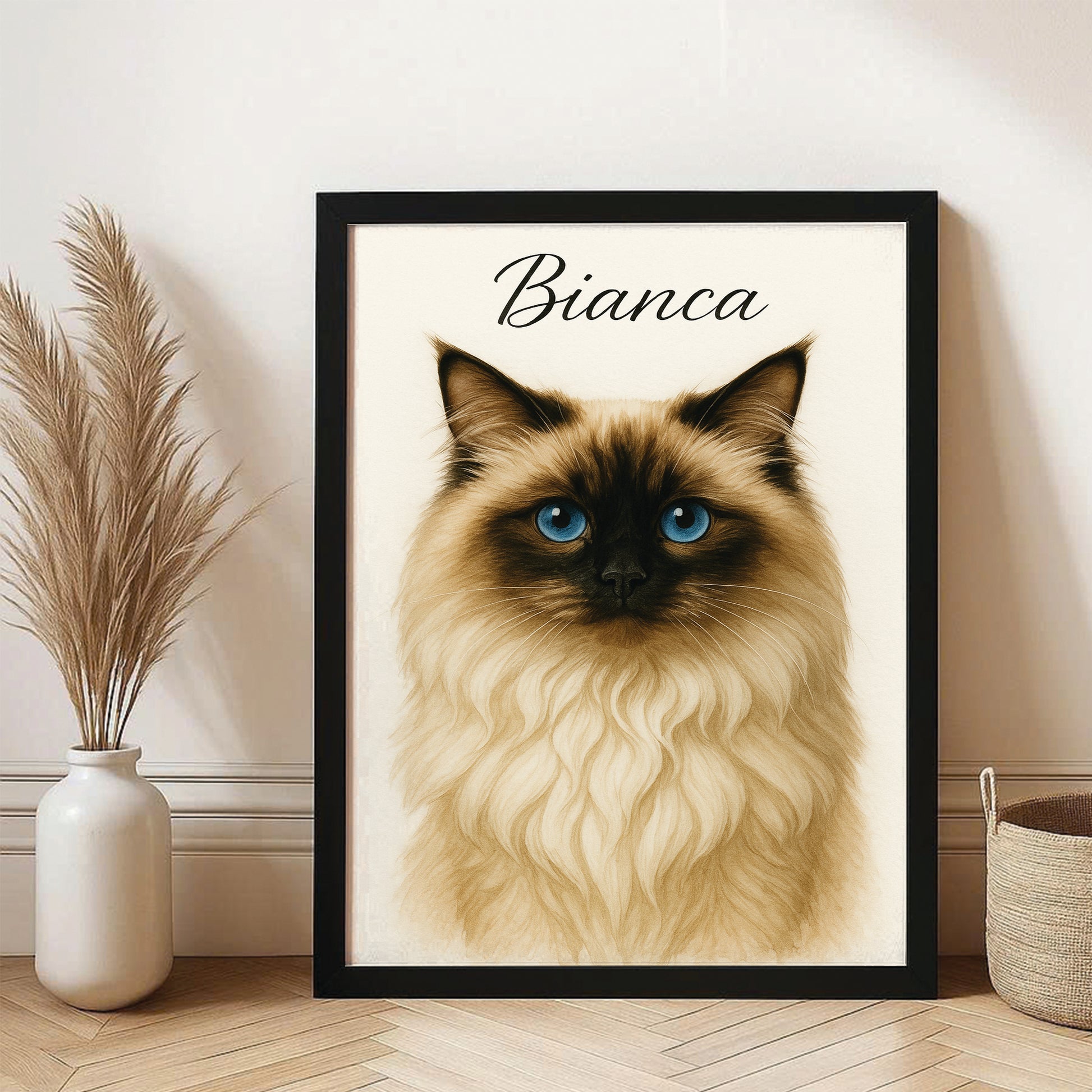 Custom Cat Portraint And With Name Canvas Framed Wall Art