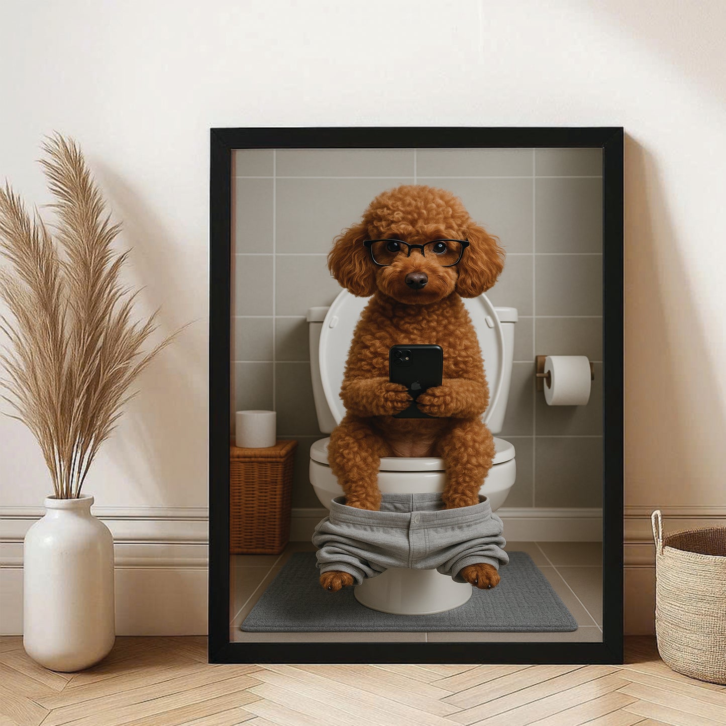 Custom Photo Dog Bathroom Style 15 Canvas Framed Wall Art Gift For Dog Lovers